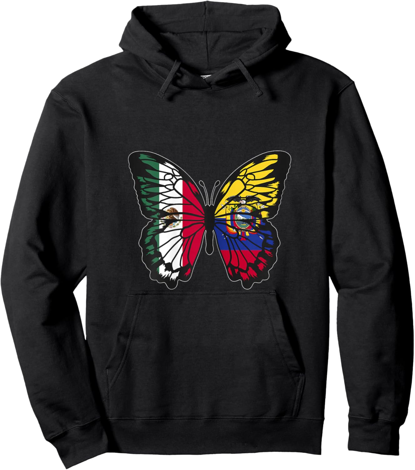 Mexico and Ecuador Mix Butterfly Half Mexican Ecuadorian Hoodie - Hoodie | Black