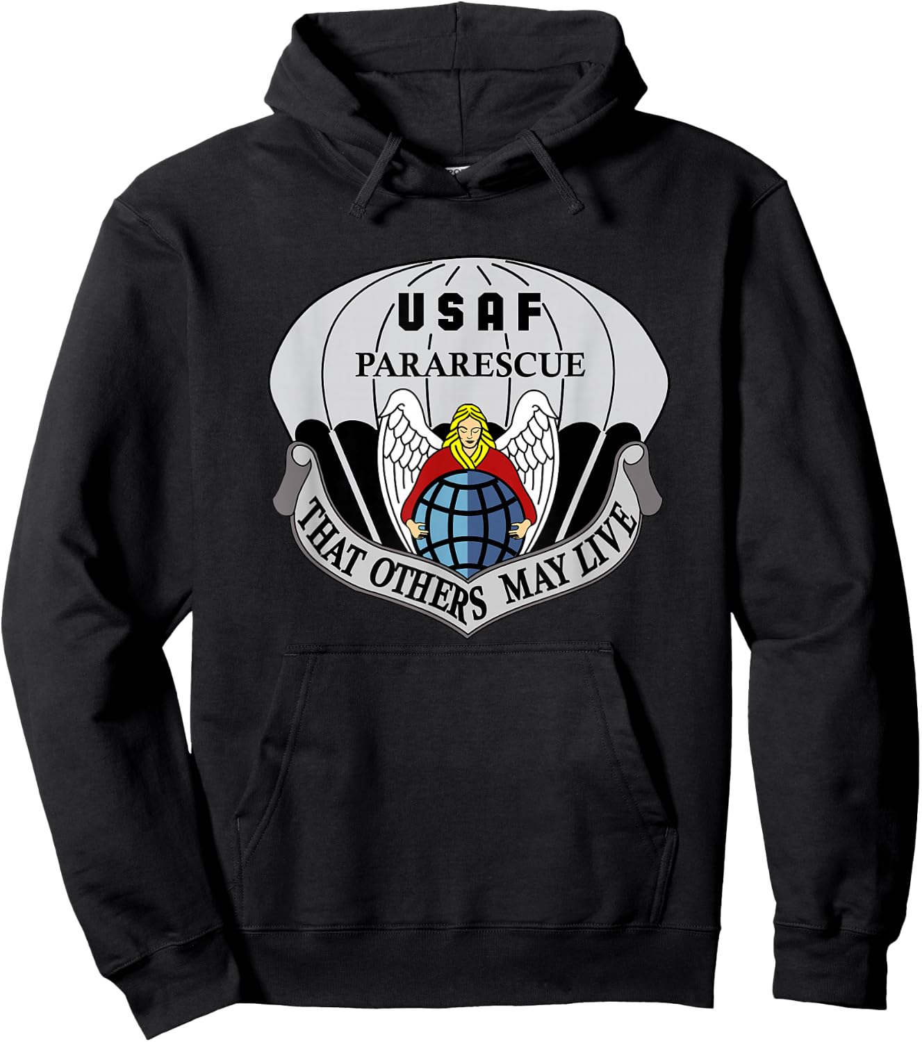 Air Force Pararescue Insignia PJ Military Veteran Patriotic Hoodie - Hoodie | Black