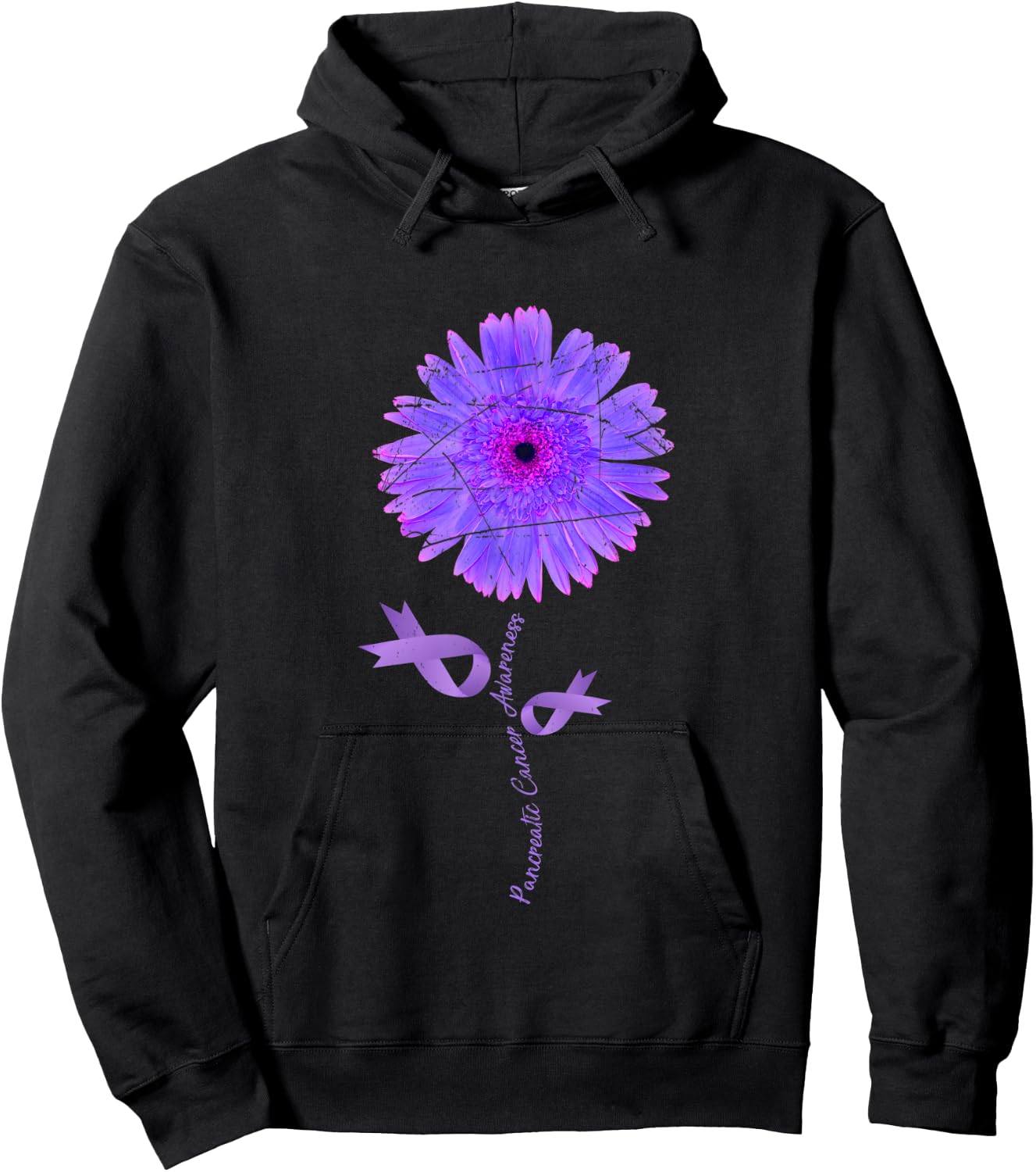 Cancer Warrior Purple Ribbon Gift Pancreatic Cancer Hoodie - Hoodie | Black