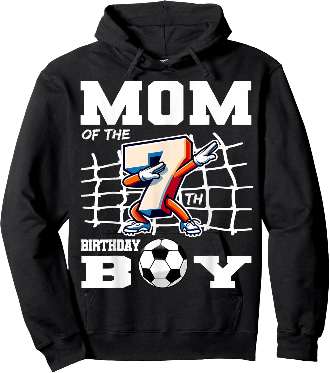 Mom 7th Birthday Boy Dabbing Soccer Football B-Day Party Hoodie - Hoodie | Black