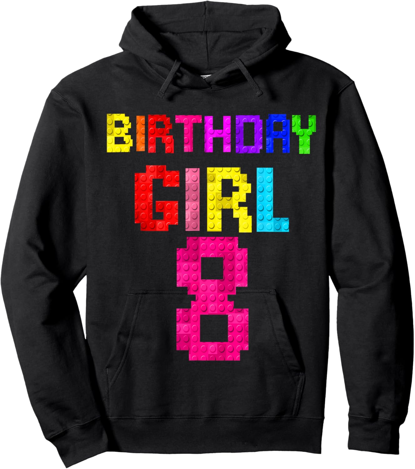 Kids 8th Birthday Girl 8 Years Old Building Blocks Builder Hoodie - Hoodie | Black