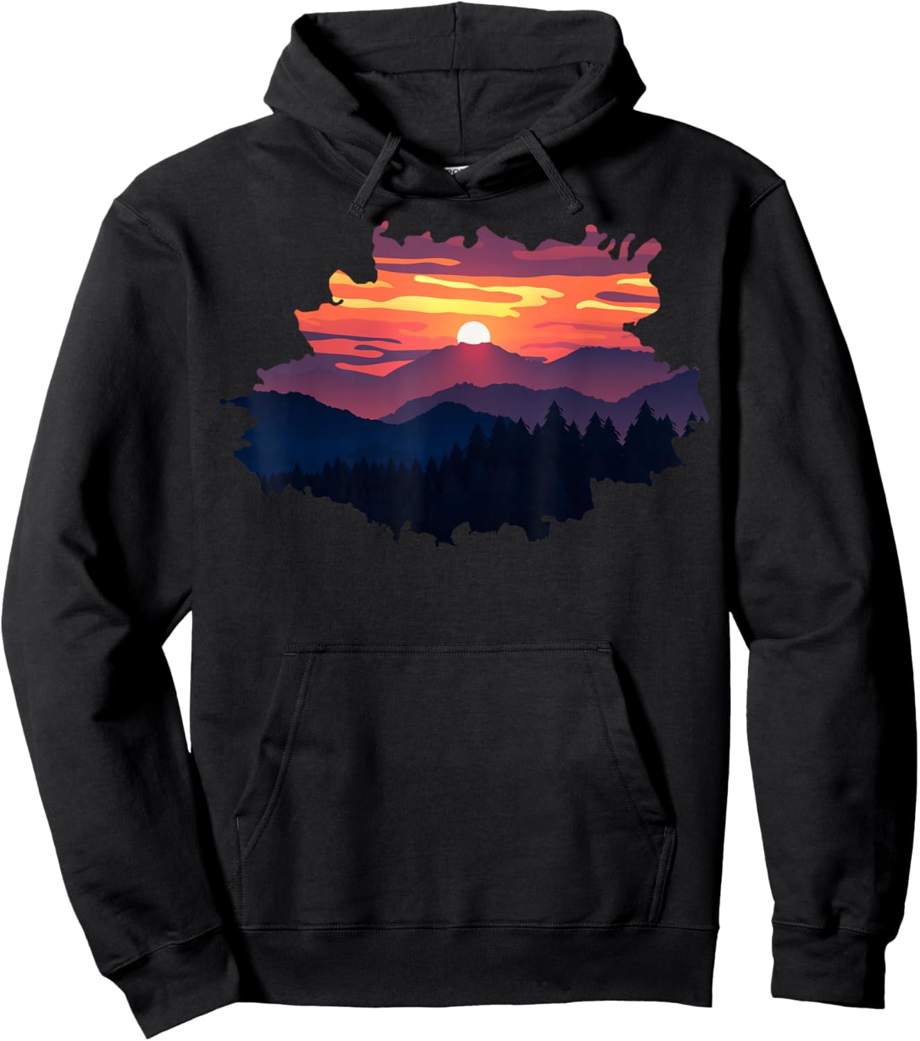 Mountain, Nature Trees and Sunset Hoodie - Hoodie | Black
