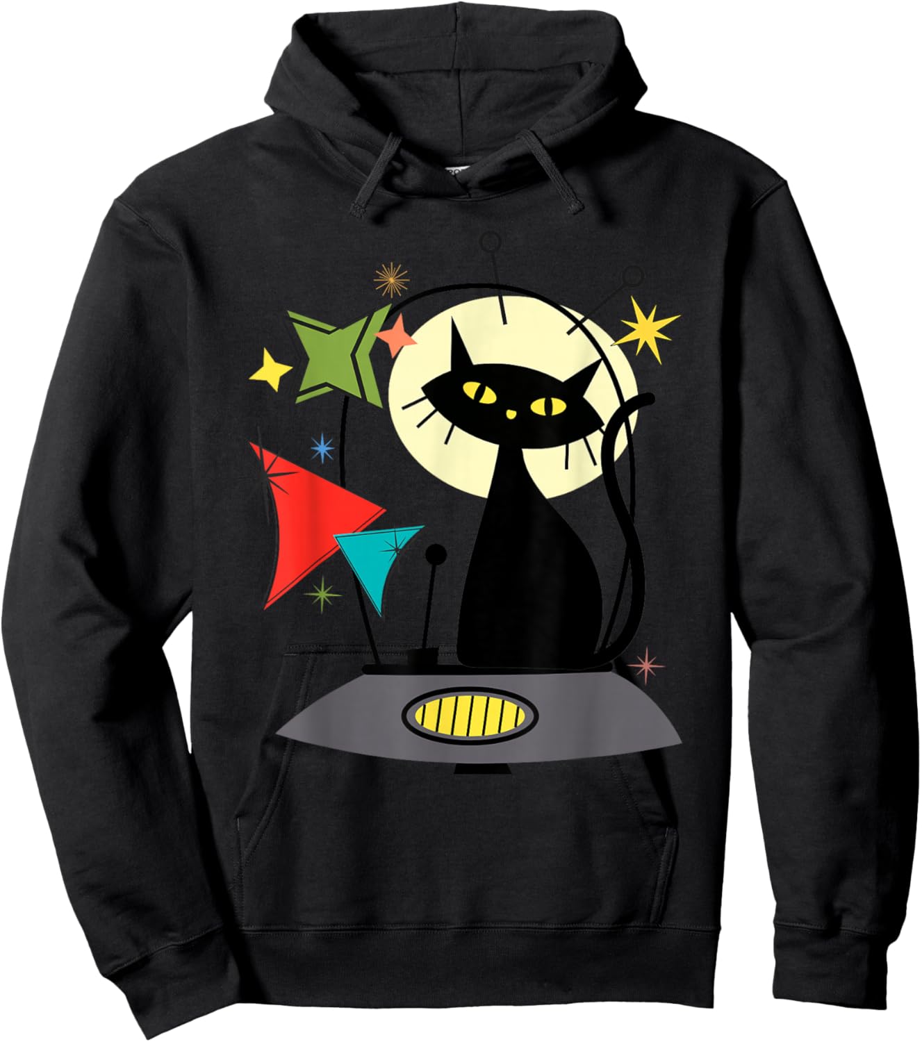 Mid Century Cat Retro Atomic Age Space Modern 50s 60s Kids Hoodie - Hoodie | Black