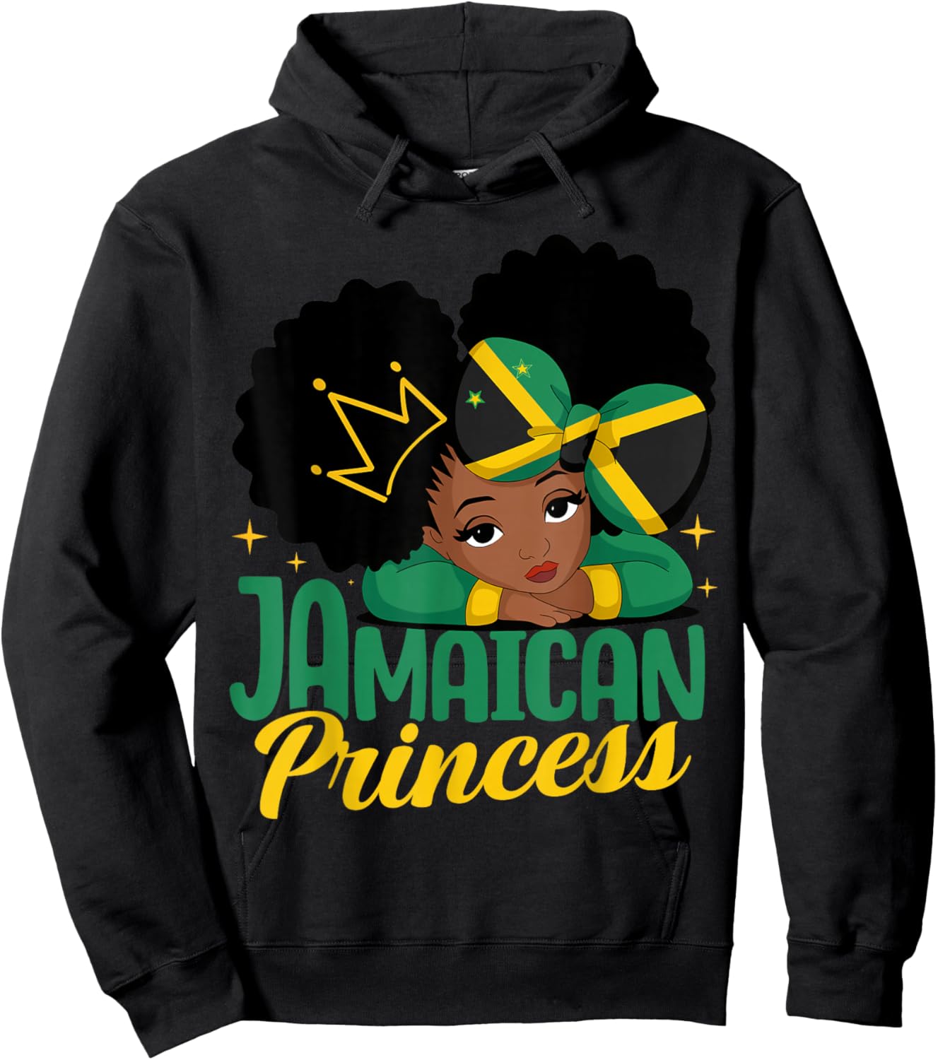 Jamaican Princess Jamaica Girl Melanin Cute Jamaican Flag Hoodie - Hoodie | Black
