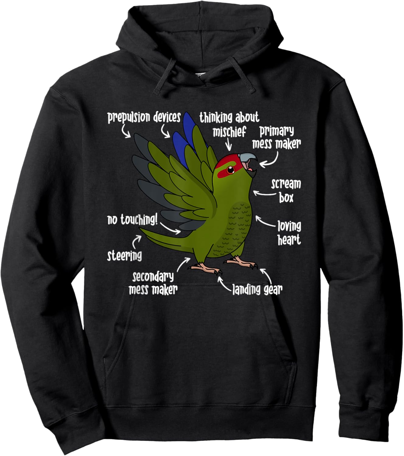 Parrot Anatomy I Red-crowned Kakariki Hoodie - Hoodie | Black