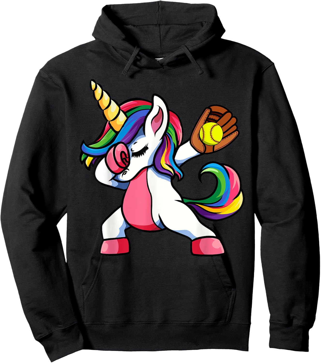 Girls Funny Dabbing Softball Unicorn Apparel Kids Dab Hoodie - Hoodie | Black