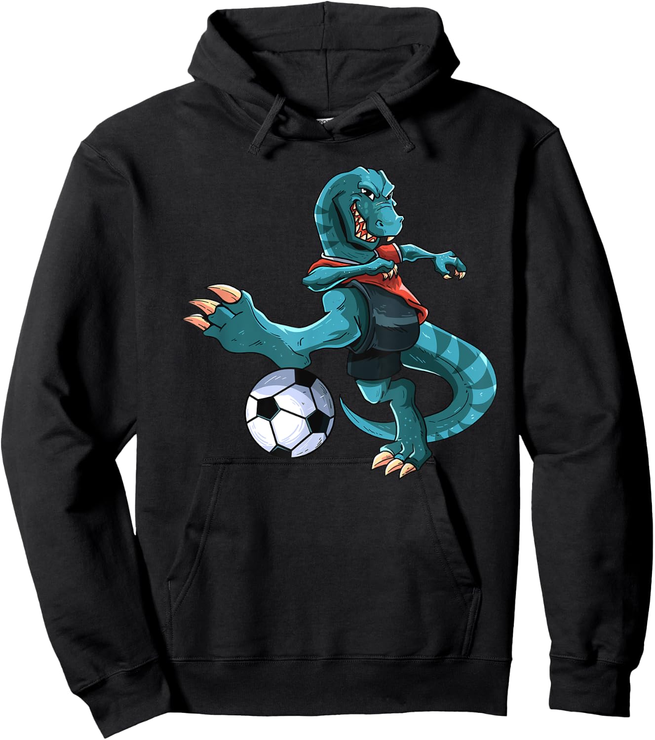 Funny Dino Soccer Player T-Rex Lover Football Game Kids Boys Hoodie - Hoodie | Black
