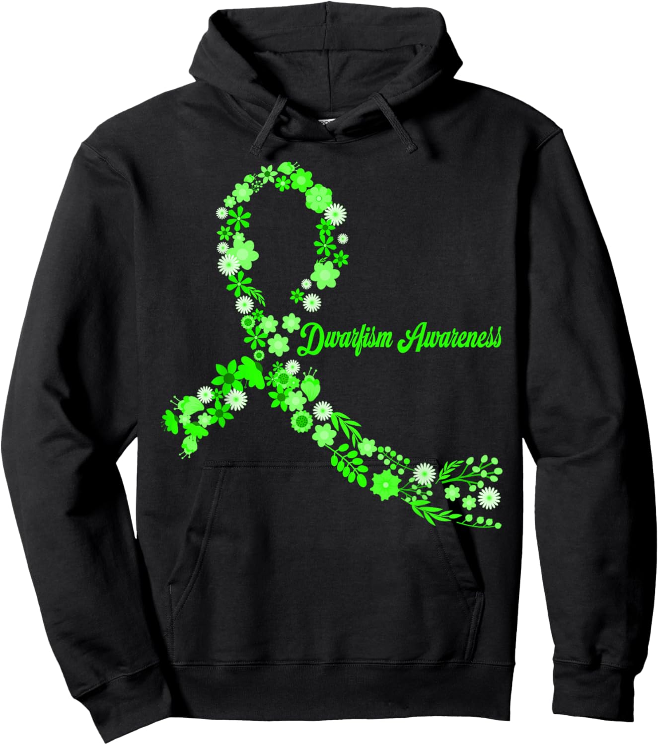 Dwarfism Awareness Hippie Flower Green Ribbon Support Hoodie - Hoodie | Black