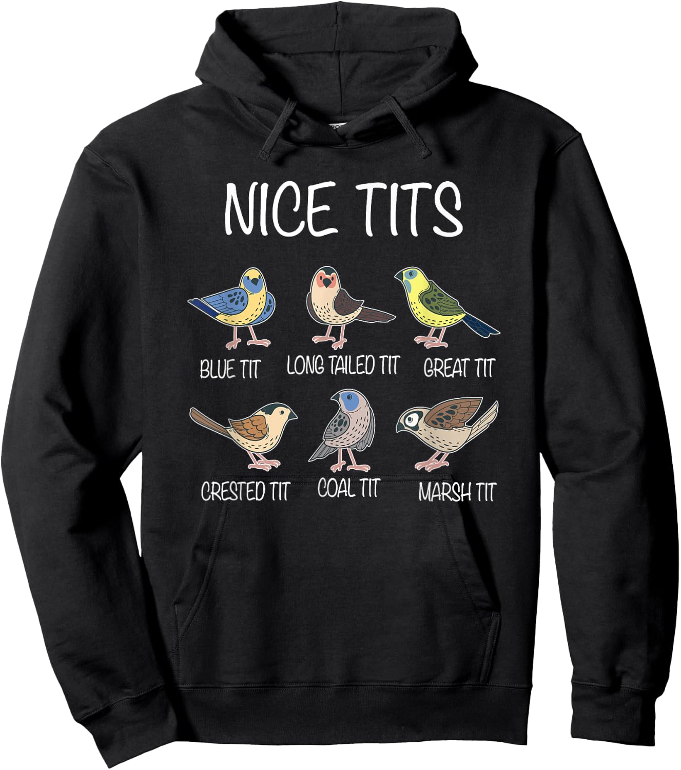 Nice Tits Funny Titmouse Pun Saying | Birdwatcher Birds Hoodie - Hoodie | Black