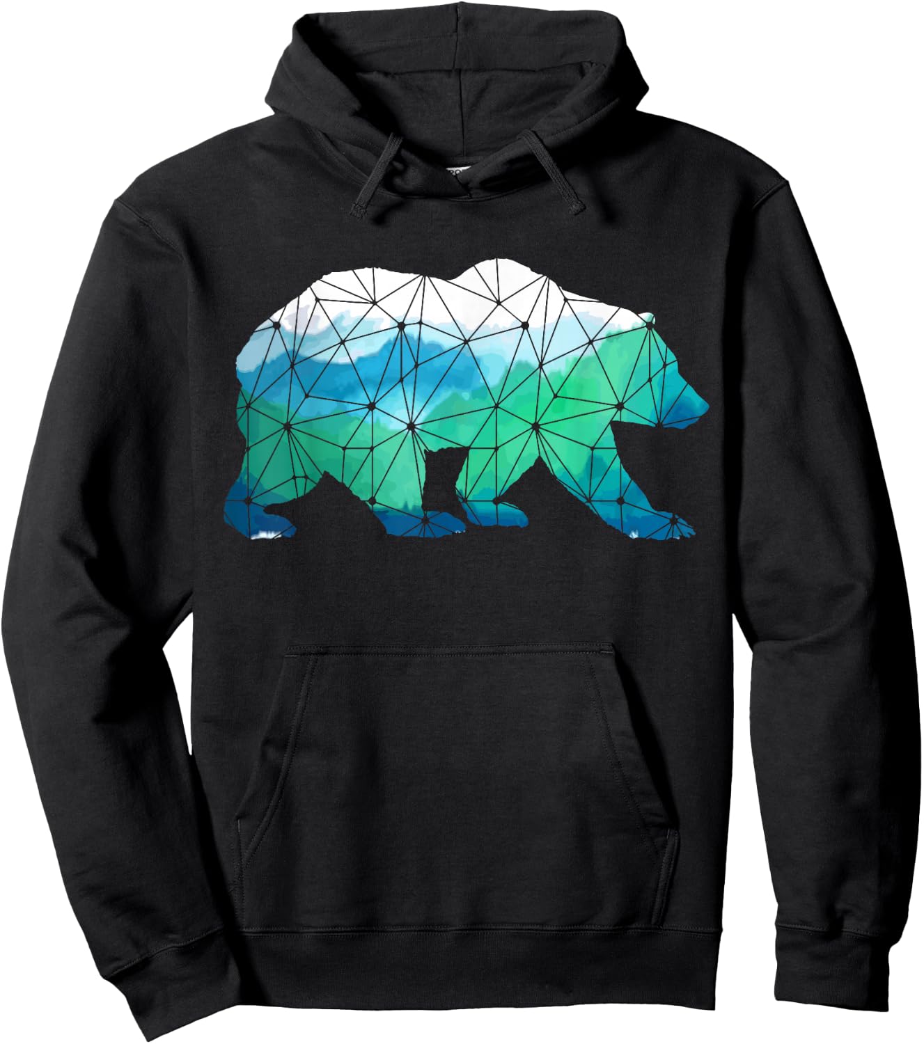 Bear Low Poly Mountains Grizzly Hiking Camping Camper Gift Hoodie - Hoodie | Black