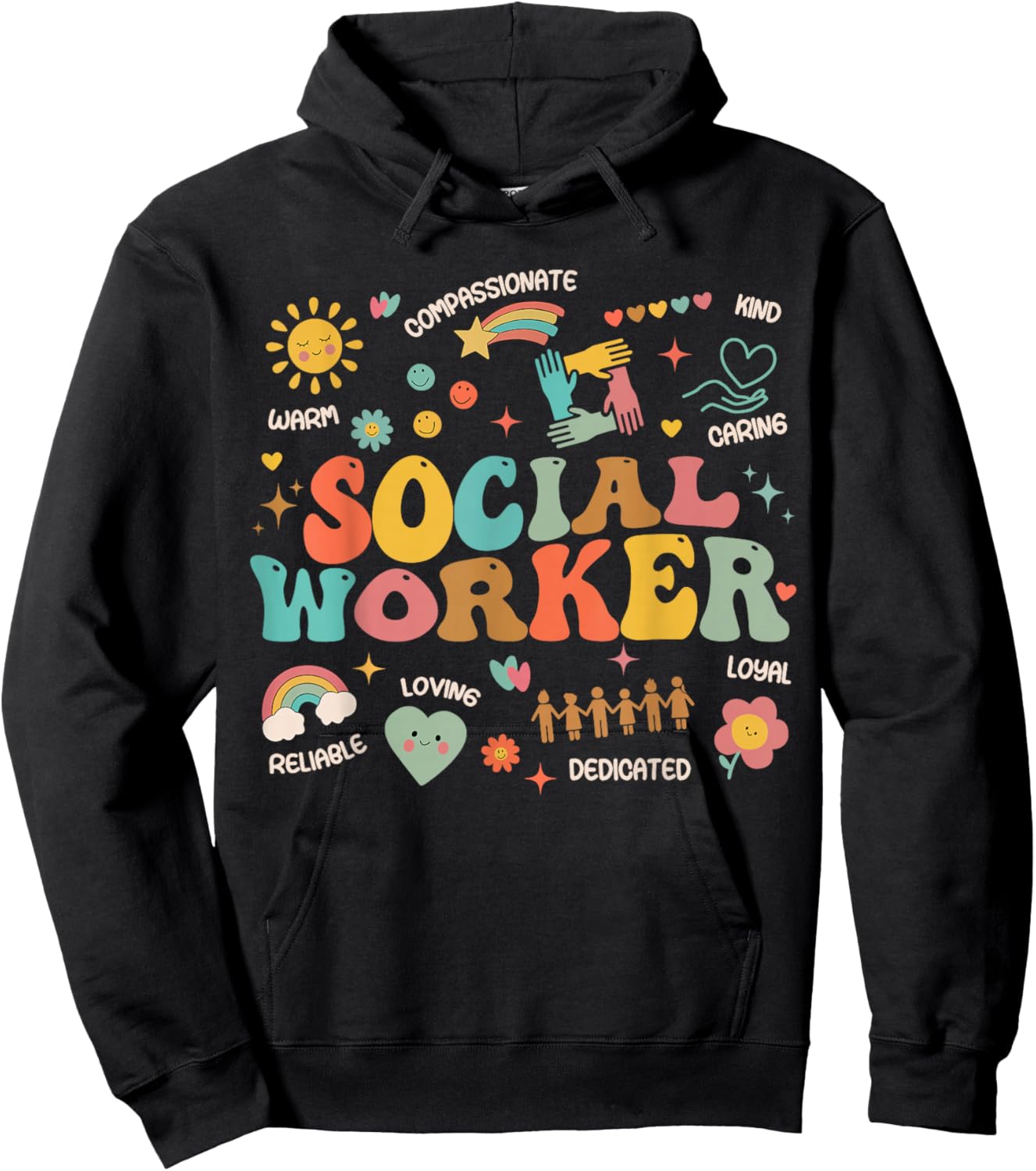 Retro Groovy Social Worker Graduation MSW Month Funny Work Hoodie - Hoodie | Black