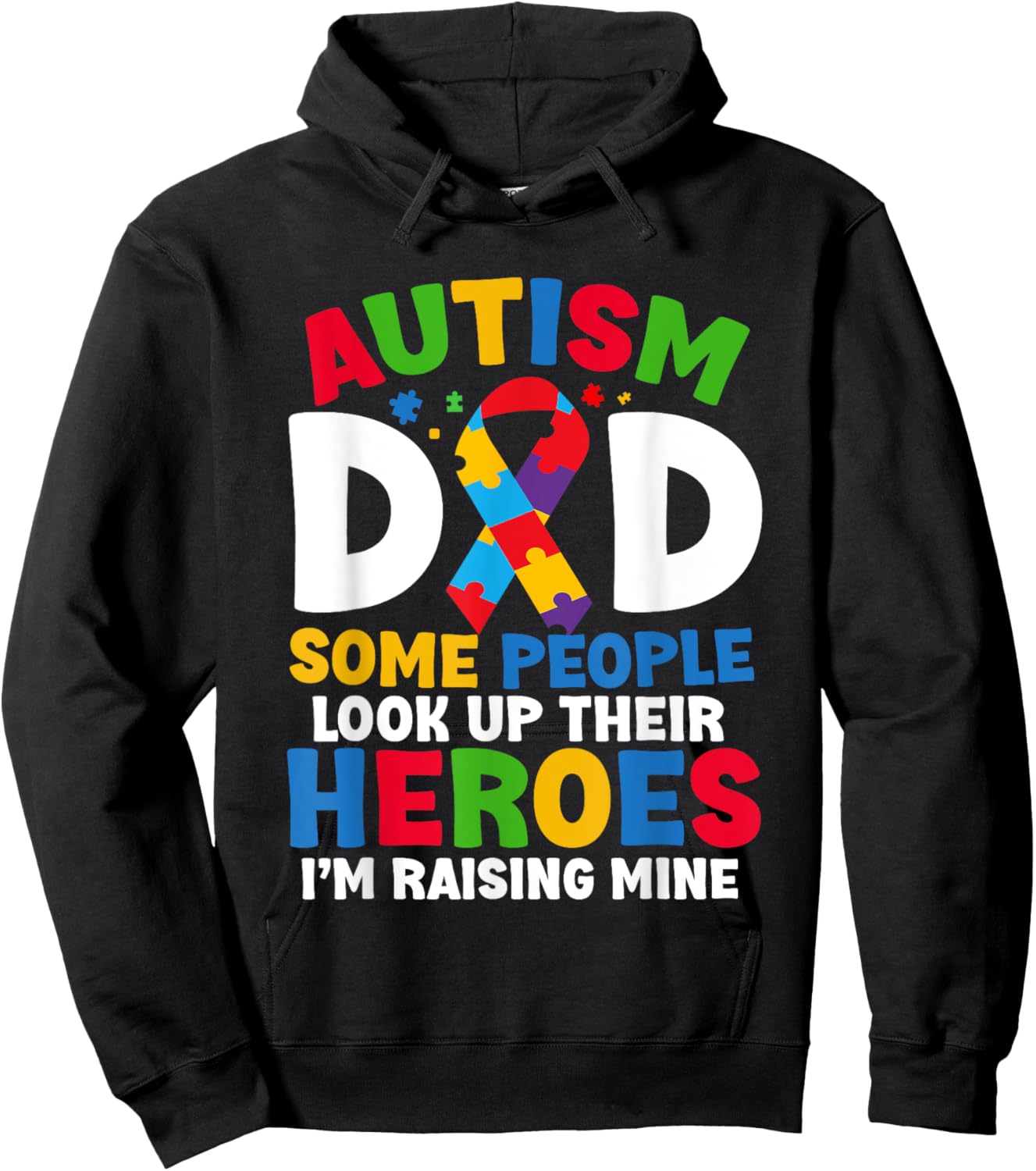 Autism Dad Puzzle Ribbon Proud Son Hero Autism Awareness Hoodie - Hoodie | Black