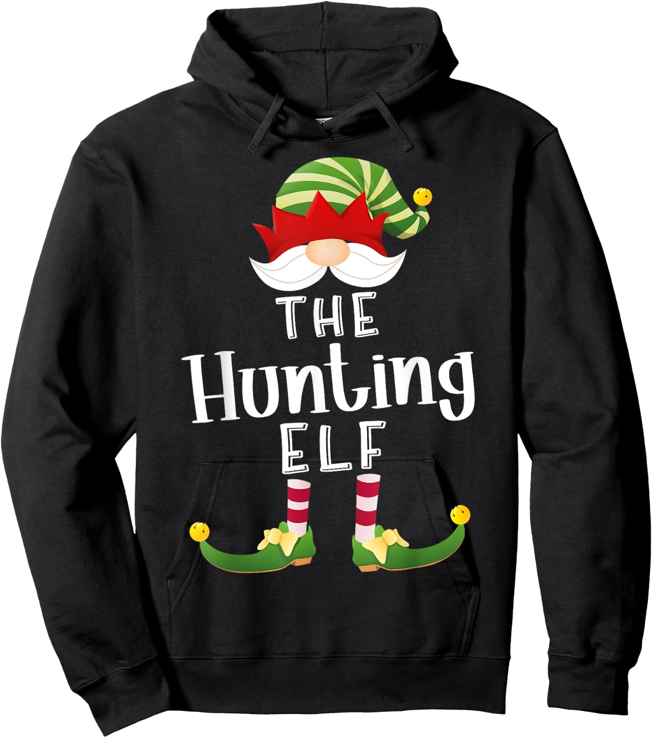 Hunting Elf Group Christmas Funny Pajama Party Hoodie - Hoodie | Black