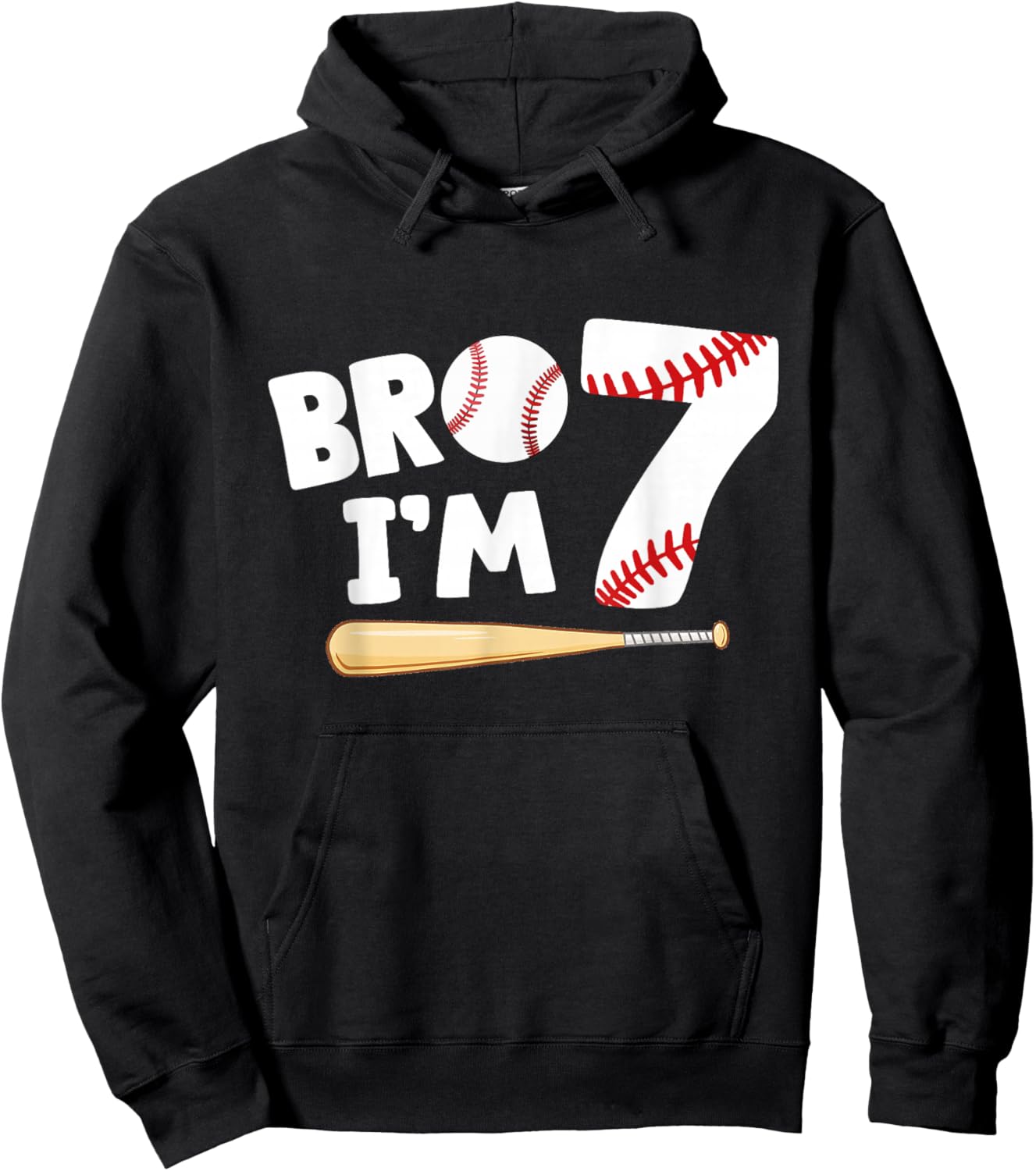 7th Birthday Shirt Boy Bro I'm 7 Year Old Baseball Theme Hoodie - Hoodie | Black