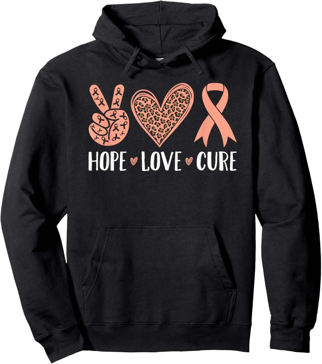 Endometrial Cancer Peach Ribbon Uterine Hoodie - Hoodie | Black