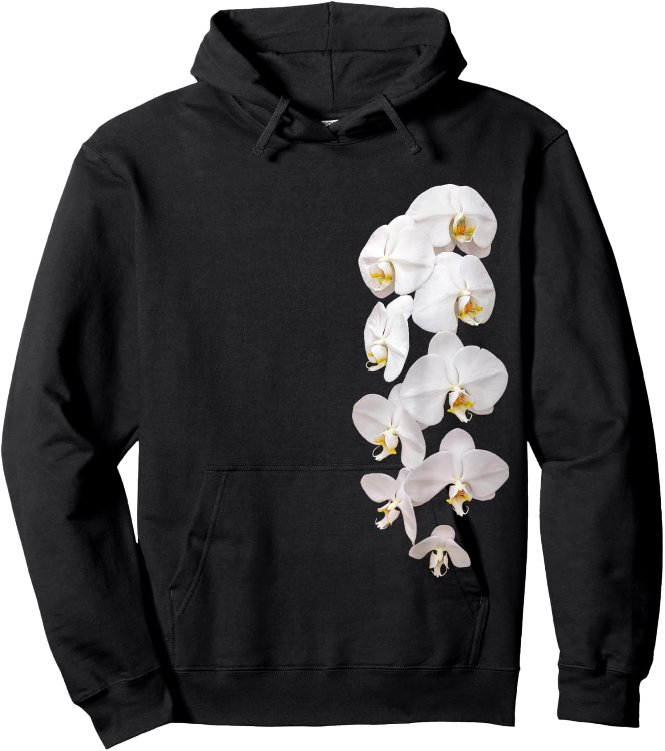 White Phalaenopsis Orchid One-Side Garland Shapes Mania Hoodie - Hoodie | Black