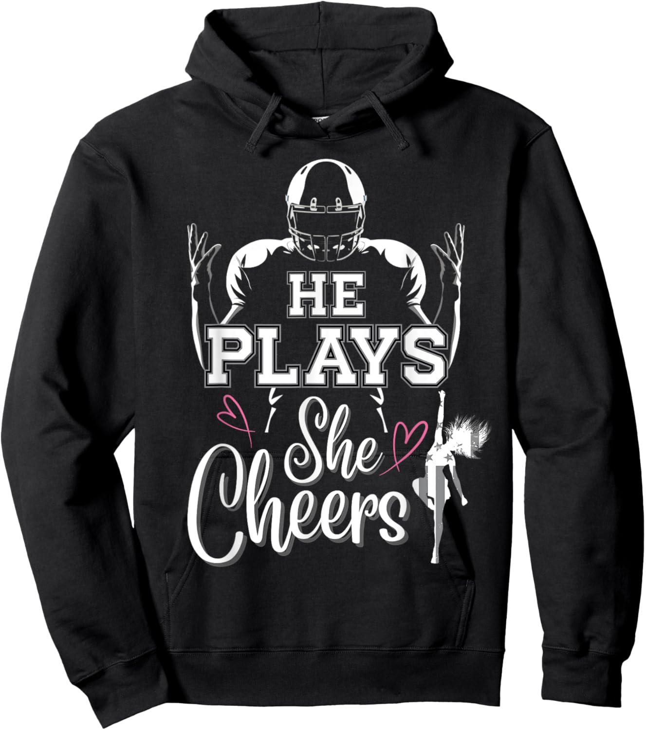He Plays She Cheers Mom and me Football Season Cheerleader Hoodie - Hoodie | Black