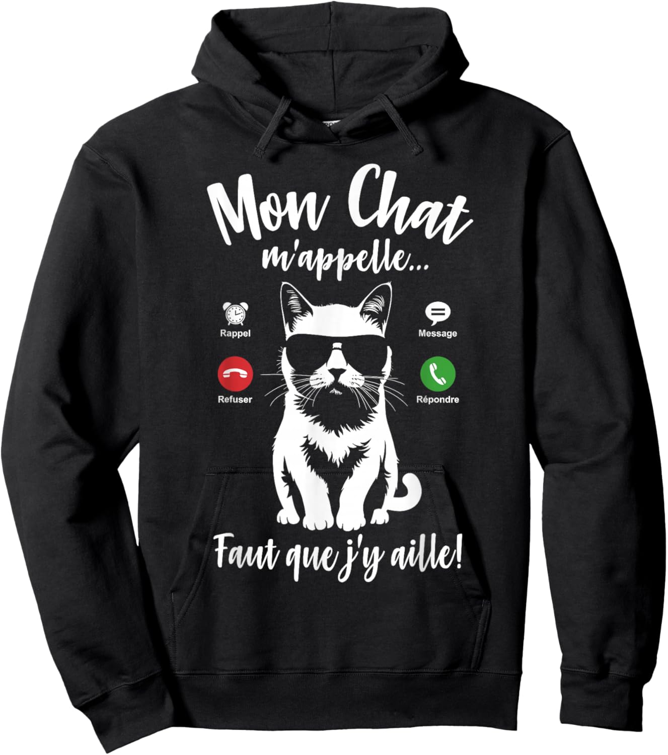 Cat Silhouette Woman Girl Humour Mon Chat m'appelle , Black, S Hoodie - Hoodie | Black