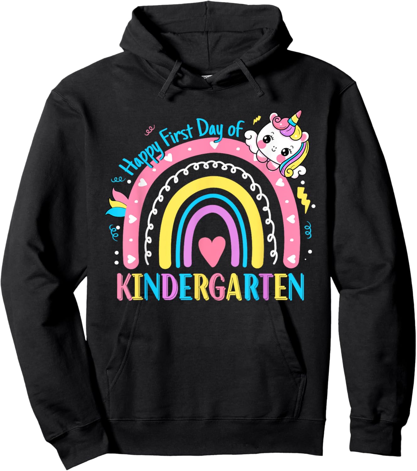 Kindergarten First Day to School Kindergarten Unicorn Girls Hoodie - Hoodie | Black