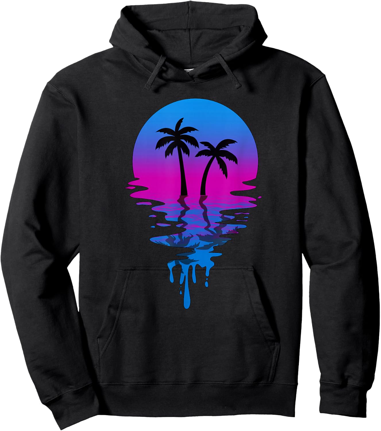 Vintage Retro Sunset Palm Tree Hoodie - Hoodie | Black