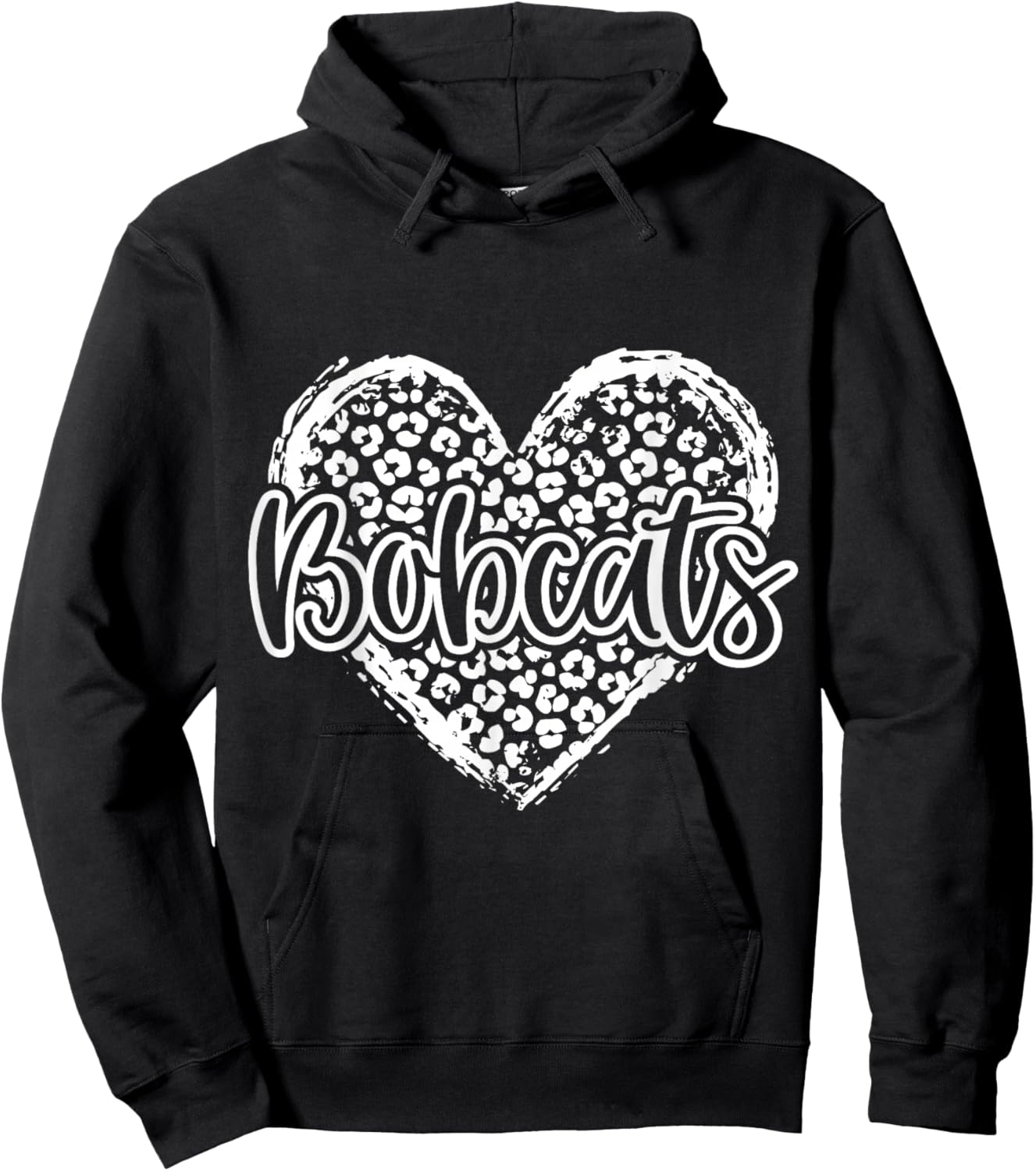Leopard Cheetah Heart BOBCATS School Spirit Top Distressed Hoodie - Hoodie | Black