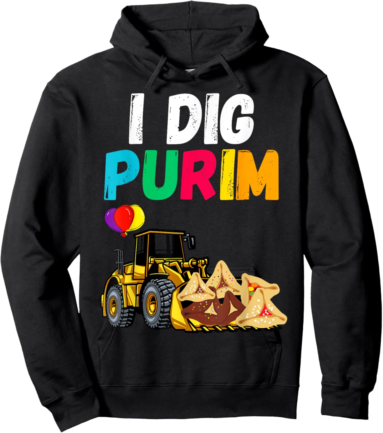I Dig Purim Hamantaschen Tractor Jewish Toddlers Boys Girls Hoodie - Hoodie | Black