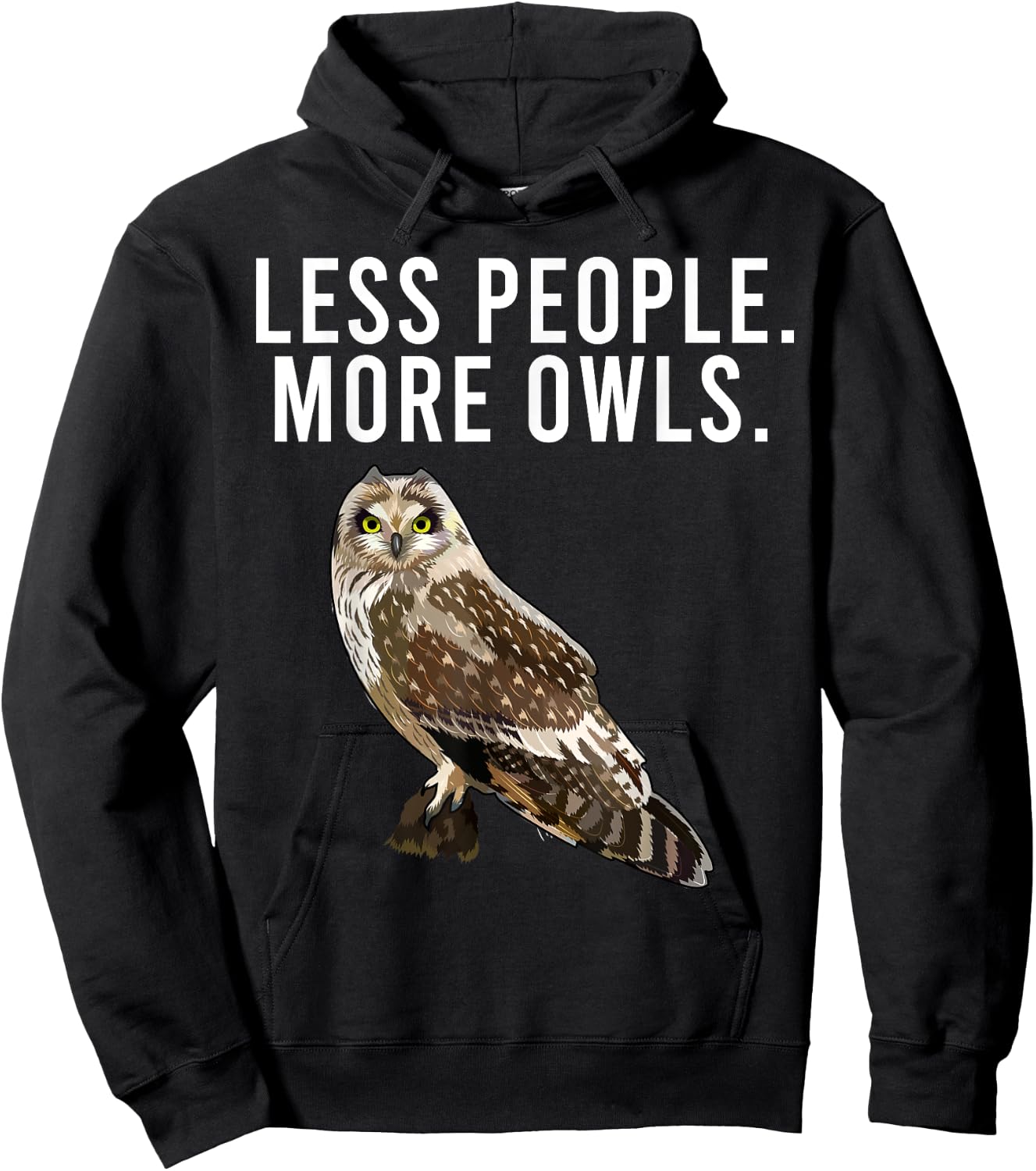 Less People More Owls Short-eared Owl Funny Introvert Hoodie - Hoodie | Black