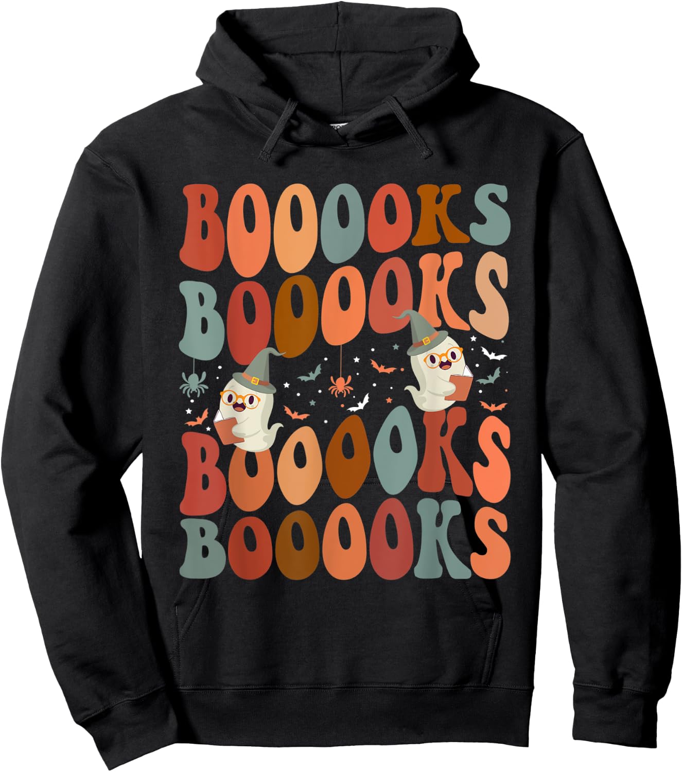 Booooks Ghost Boo Read Books Library Teacher Halloween cute Men Women Kids Hoodie - Hoodie | Black