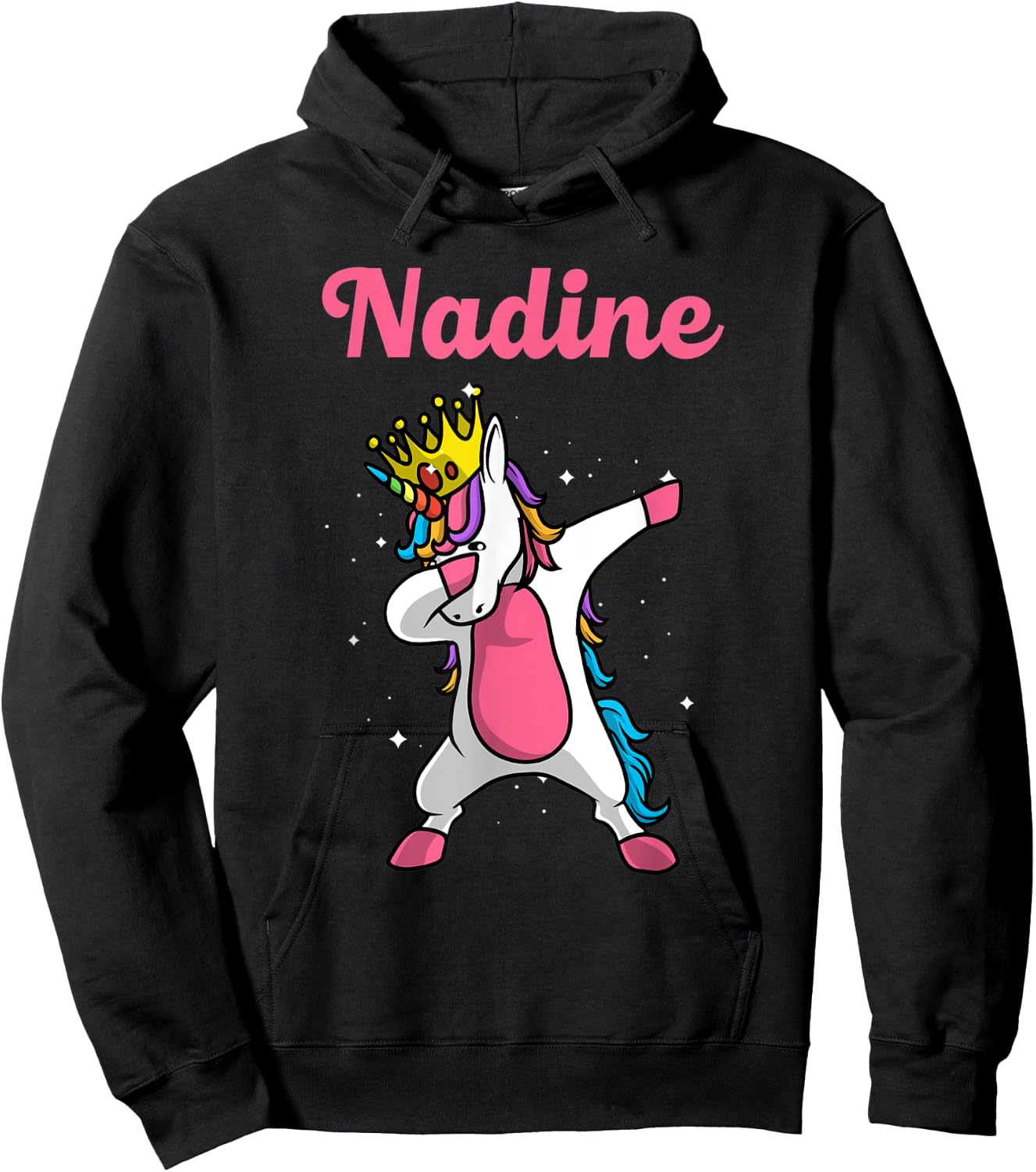NADINE Gift Name Personalized Birthday Dabbing Unicorn Queen Hoodie - Hoodie | Black