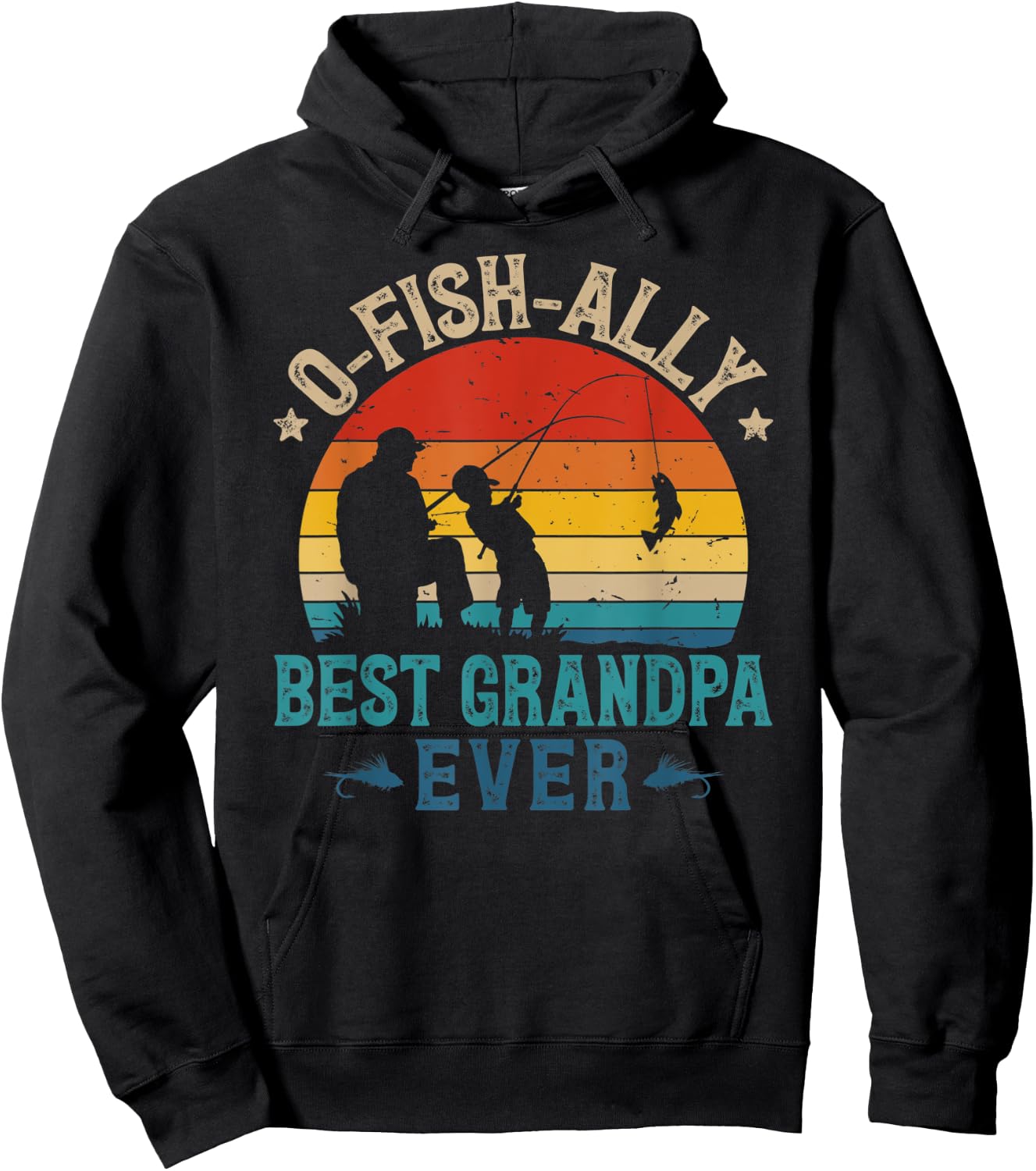 Vintage Fishing Best Grandpa Ever Ofishally Sunset Fisherman Hoodie - Hoodie | Black