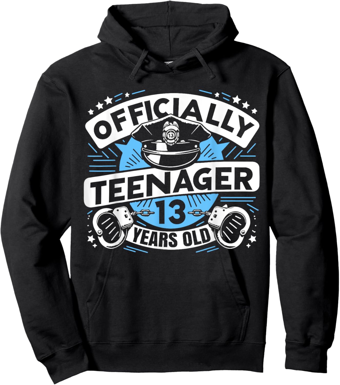 Officially Teenager 13 Year Boy 13th Birthday Cop Police Hoodie - Hoodie | Black
