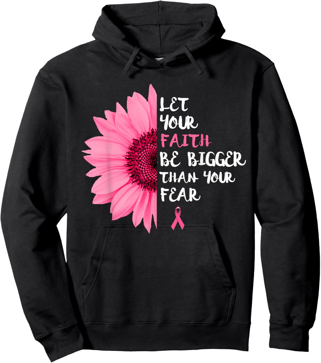Breast Cancer Awareness Month Flower Pink Ribbon Women Hoodie - Hoodie | Black