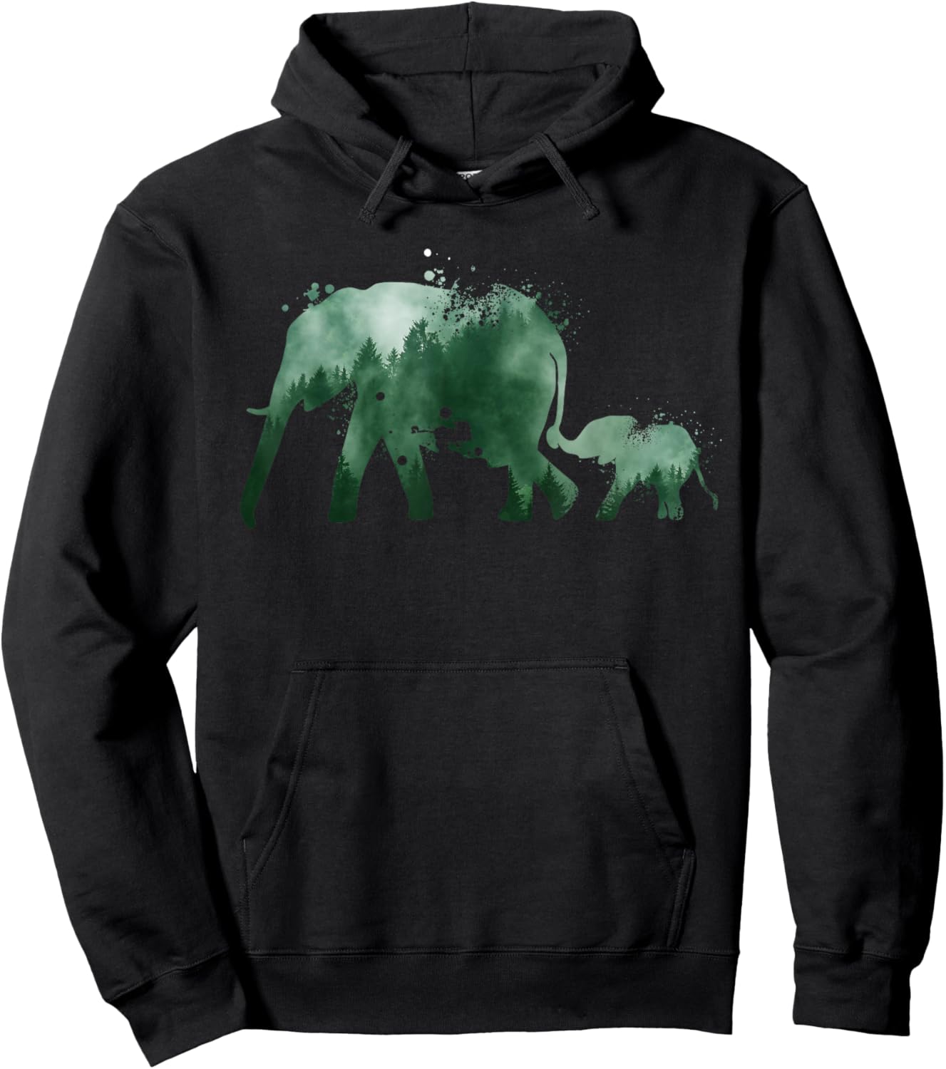 Vintage Elephant Silhouette | Men Women | Baby Elephant Hoodie - Hoodie | Black