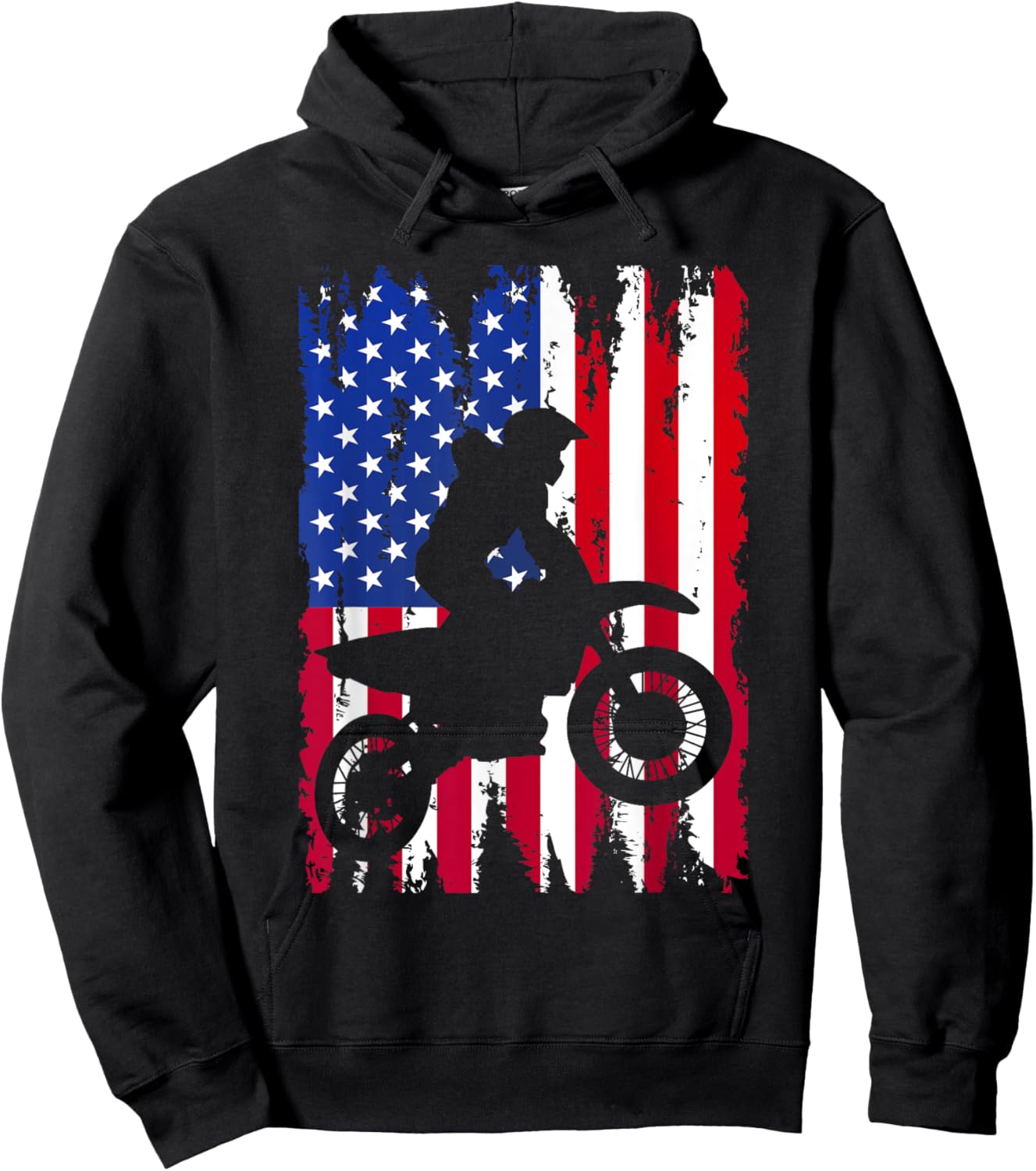 Dirt Bike American Flag Motocross Biker 4th of July Men Boys Hoodie - Hoodie | Black
