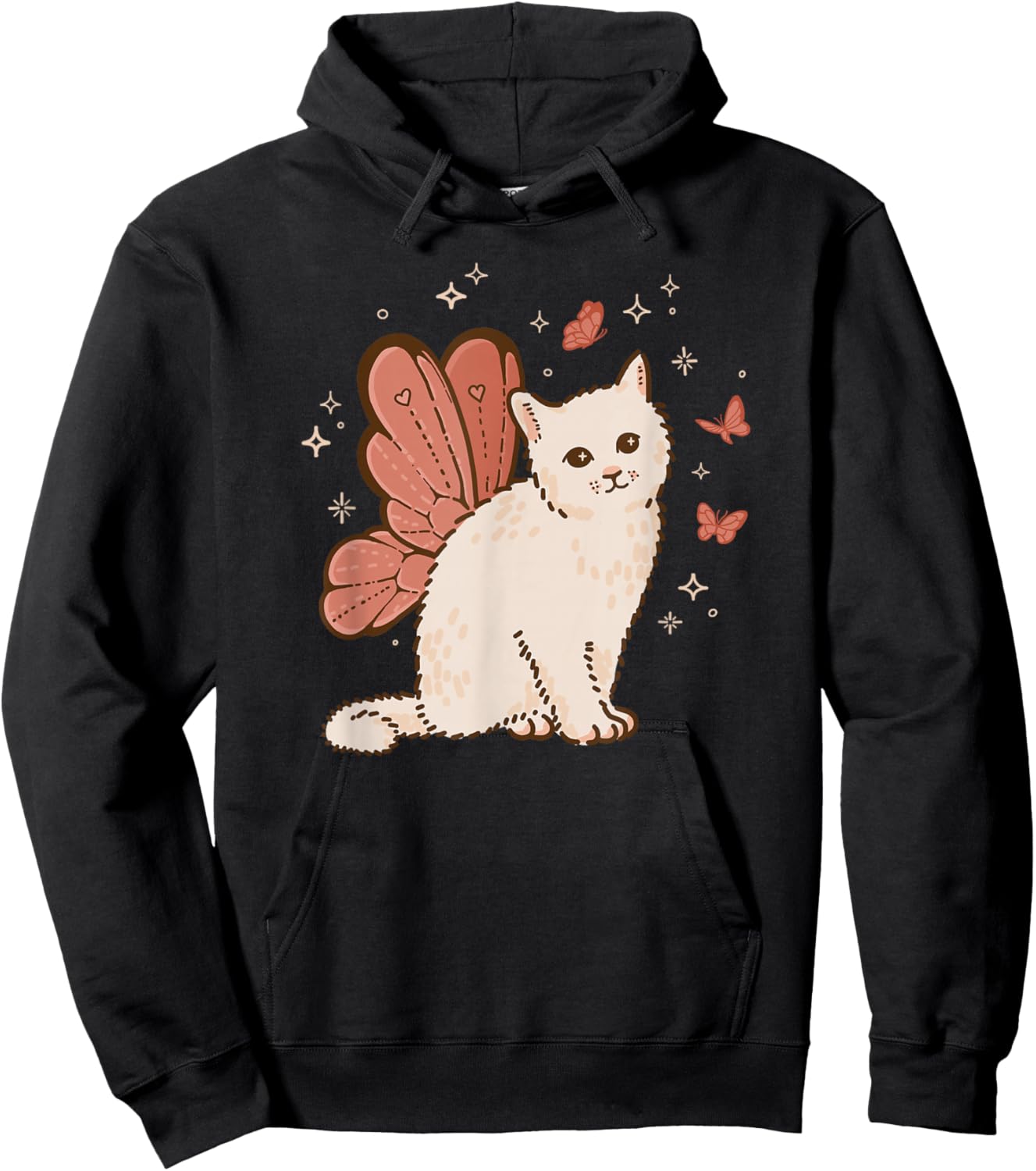 Fairycore Cute Butterfly Fairy Wings Cat Grunge Aesthetic Hoodie - Hoodie | Black