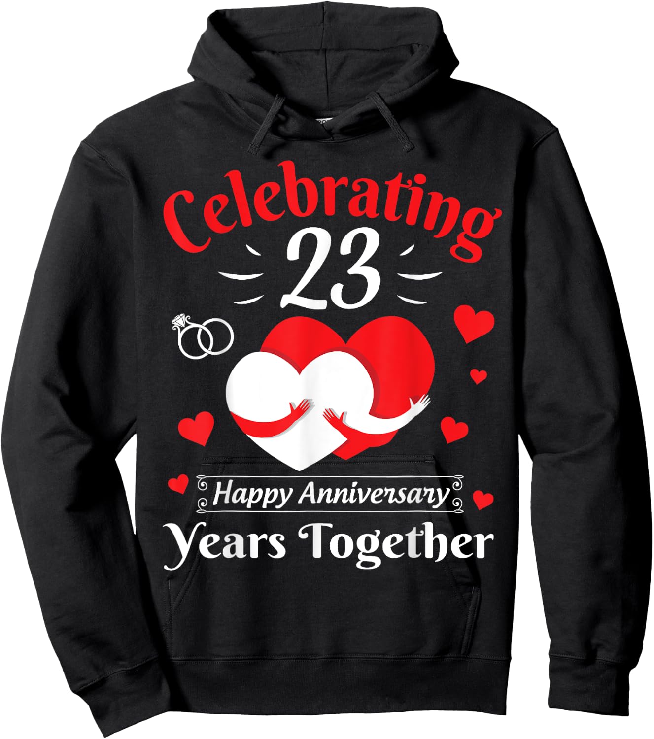 Hearts Hugging Celebrating 23 Years Together Anniversary Hoodie - Hoodie | Black