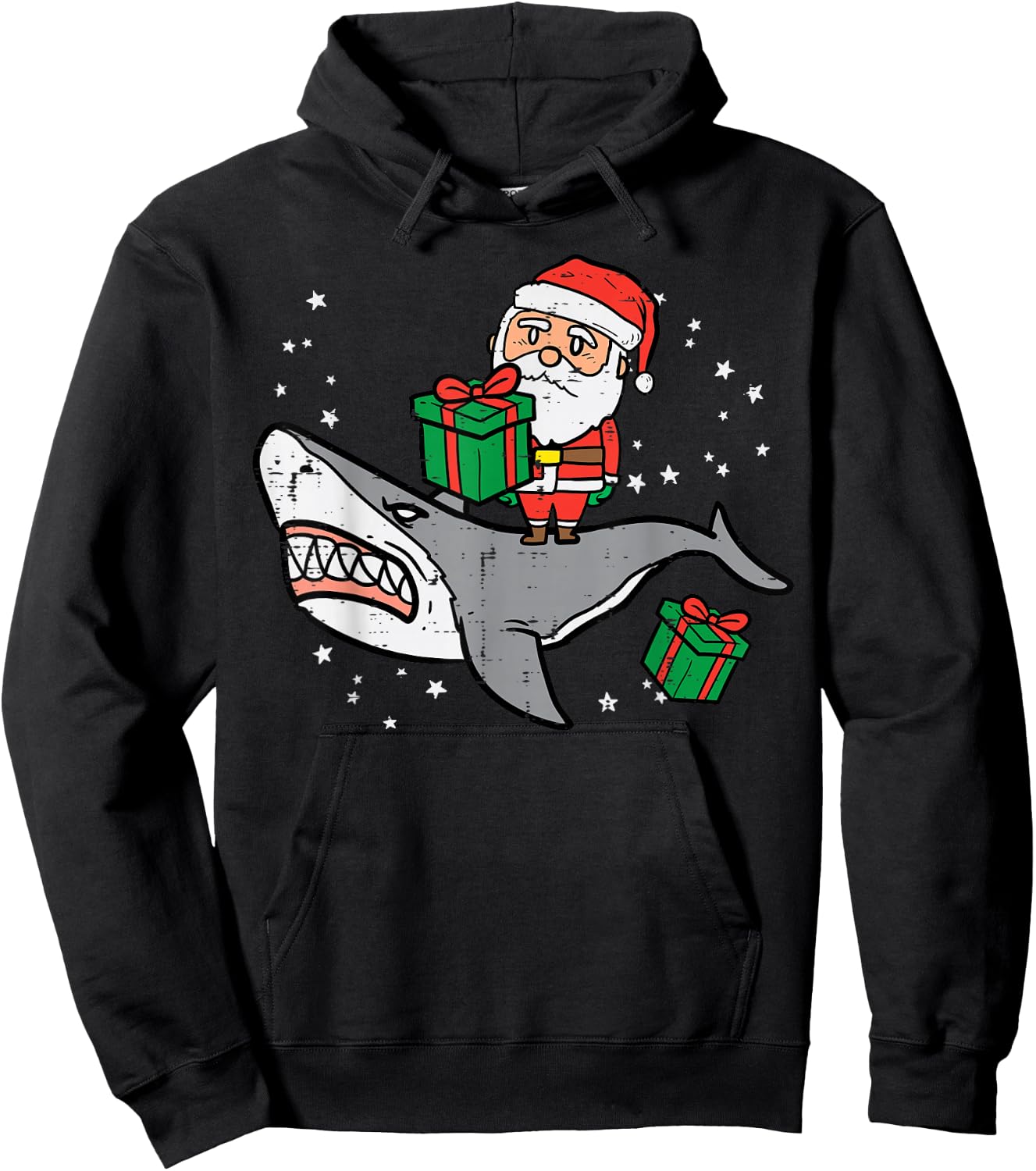 Santa On Shark Cute Christmas Xmas Boys Kids Toddler Hoodie - Hoodie | Black