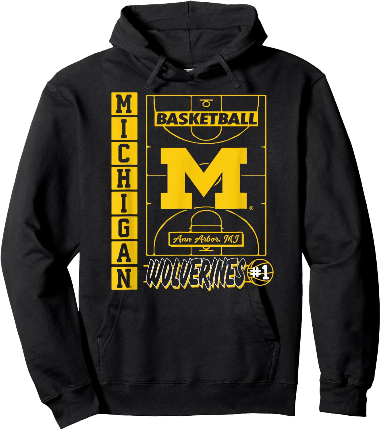 Michigan Wolverines Basketball Vintage Court Navy Hoodie - Hoodie | Black