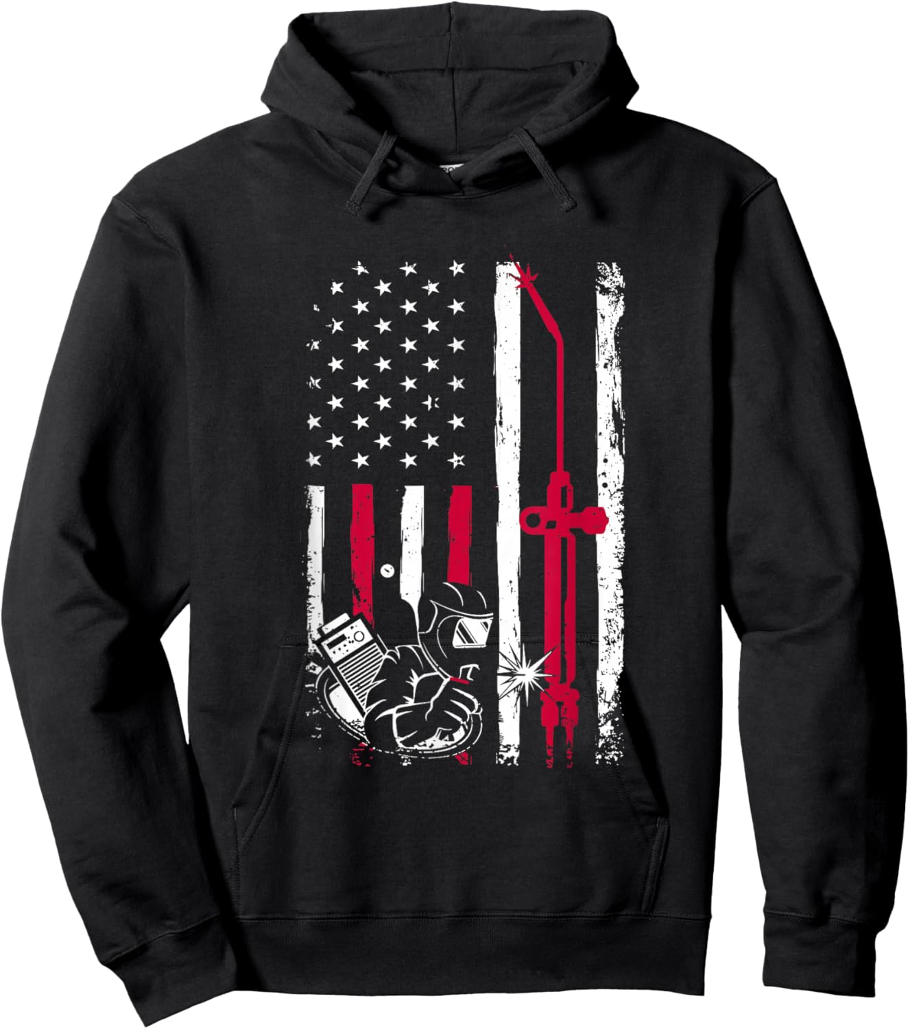Patriot Welder Red Line American USA Flag Patriotic Welding Hoodie - Hoodie | Black