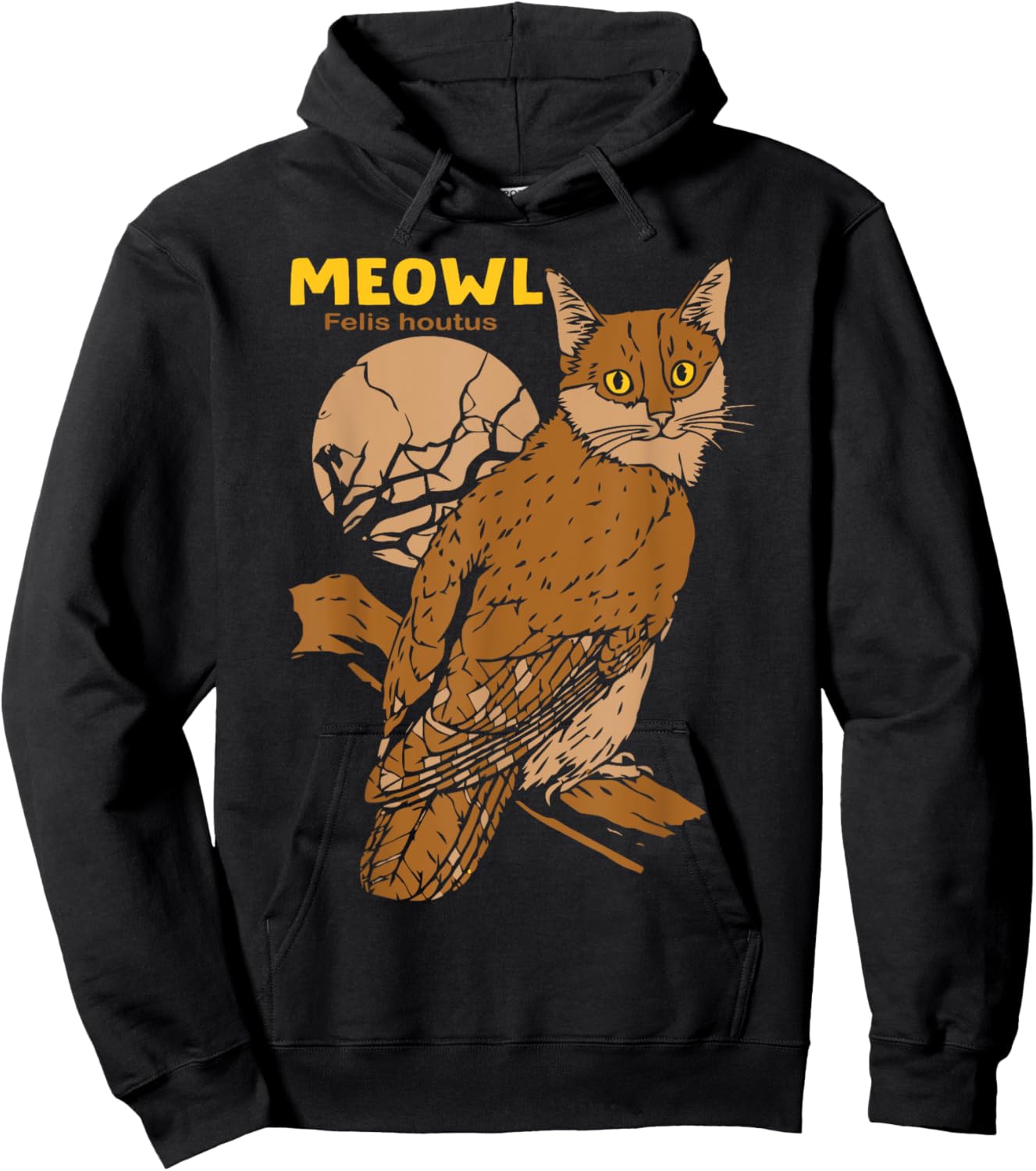 Meowl Cat Owl With Tree And Full Moon Funny Gift Women Hoodie - Hoodie | Black