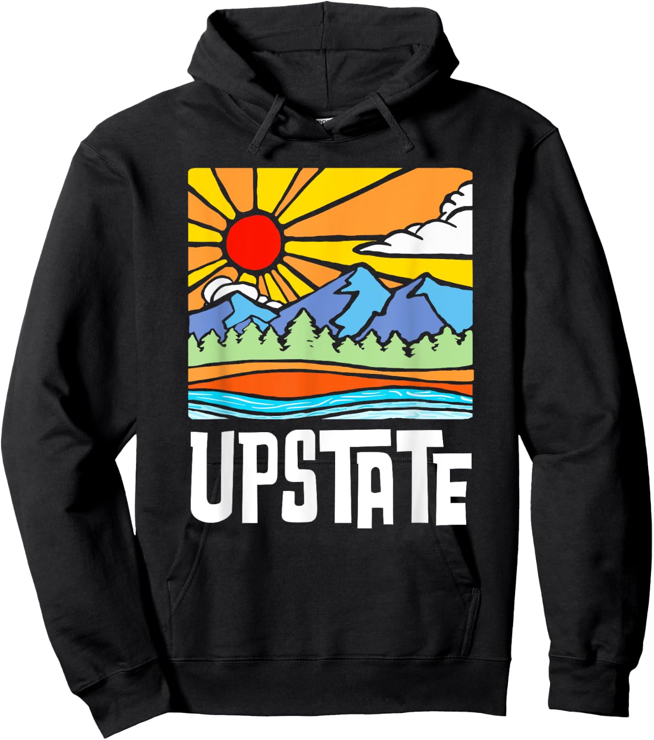 Upstate New York Artistic Nature & Mountains Vintage Graphic Hoodie - Hoodie | Black