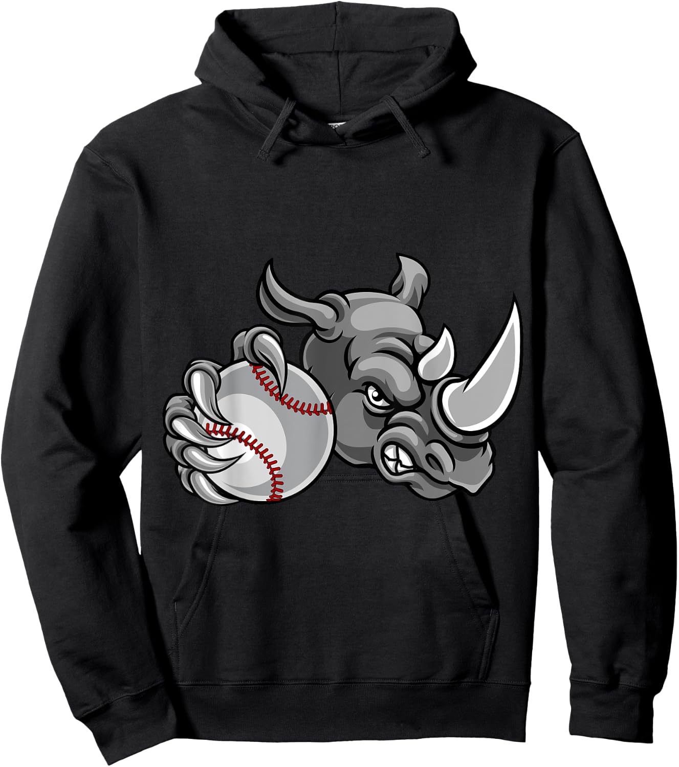 Rhino Baseball Ball Sports Mascot Hoodie - Hoodie | Black