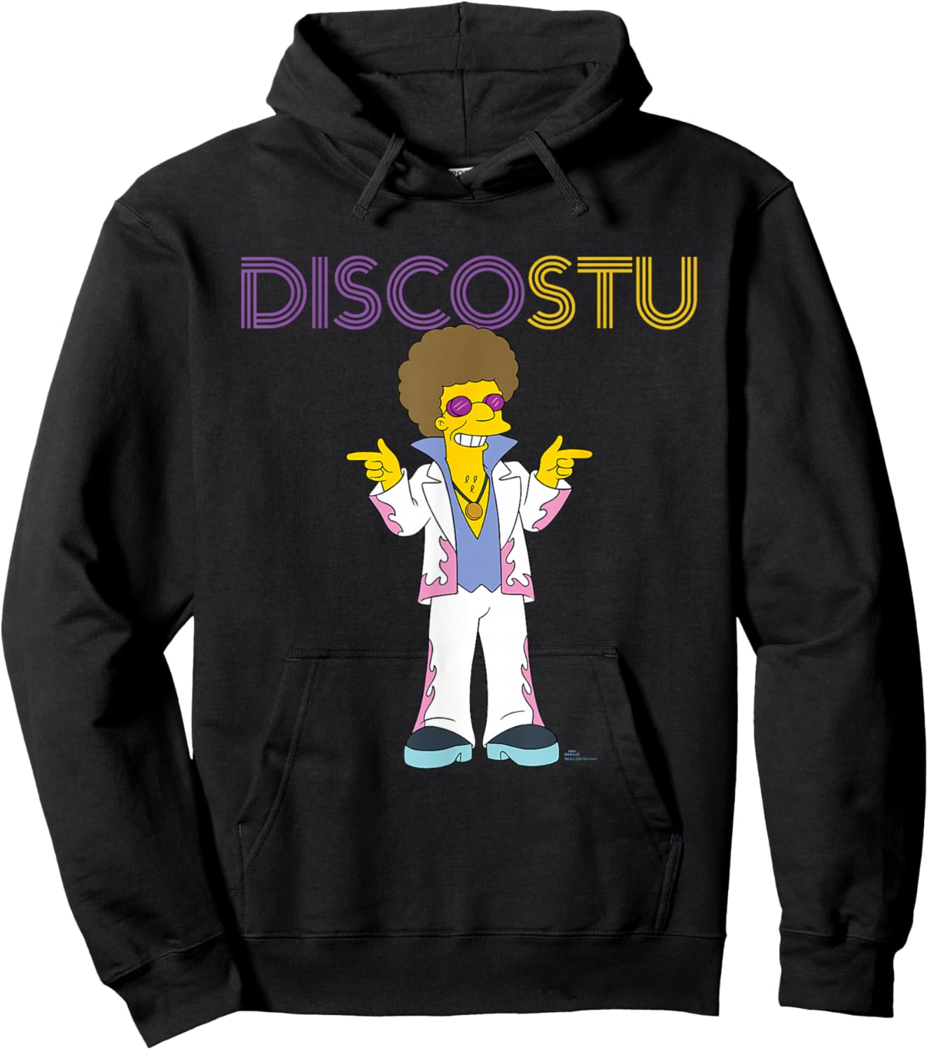 The Simpsons Disco Stu - -Adults & Kids - Black - Small - Short Sleeve - Crew Collar - Neon Name in Lights Design Hoodie - Hoodie | Black