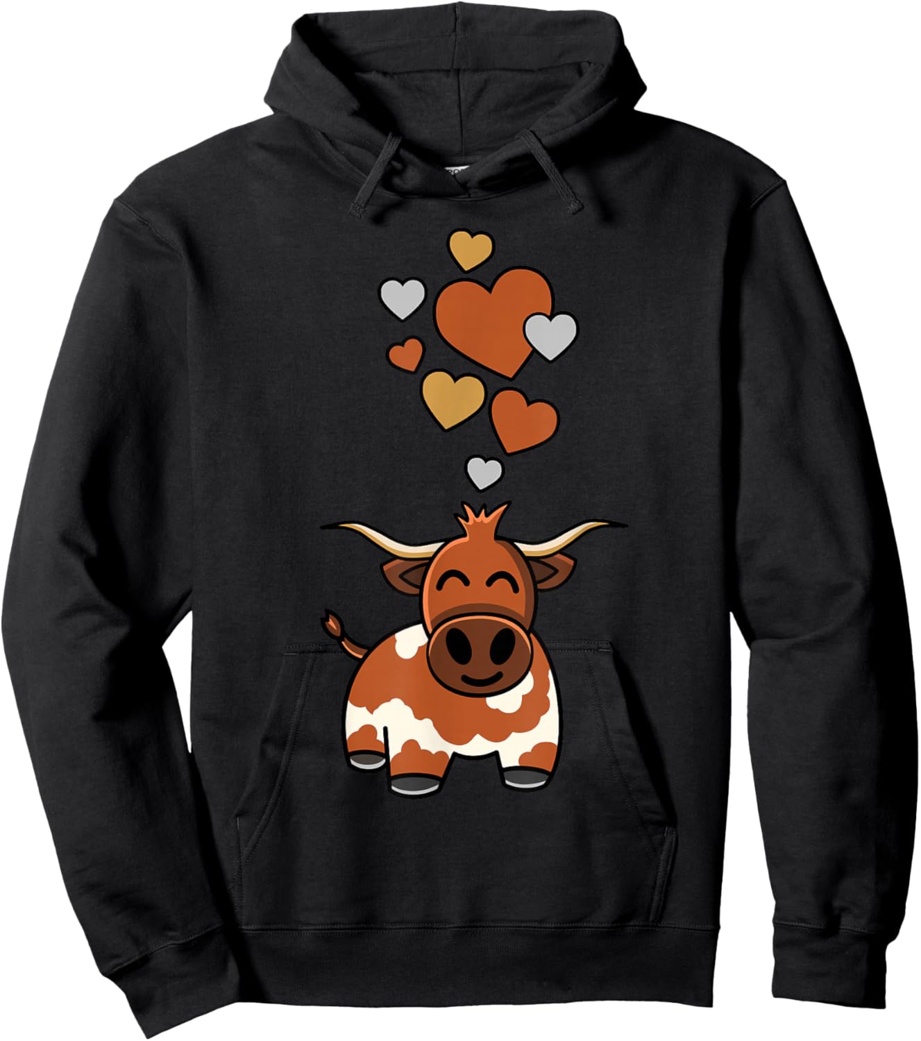 Cute Longhorn Cow With Hearts Hoodie - Hoodie | Black