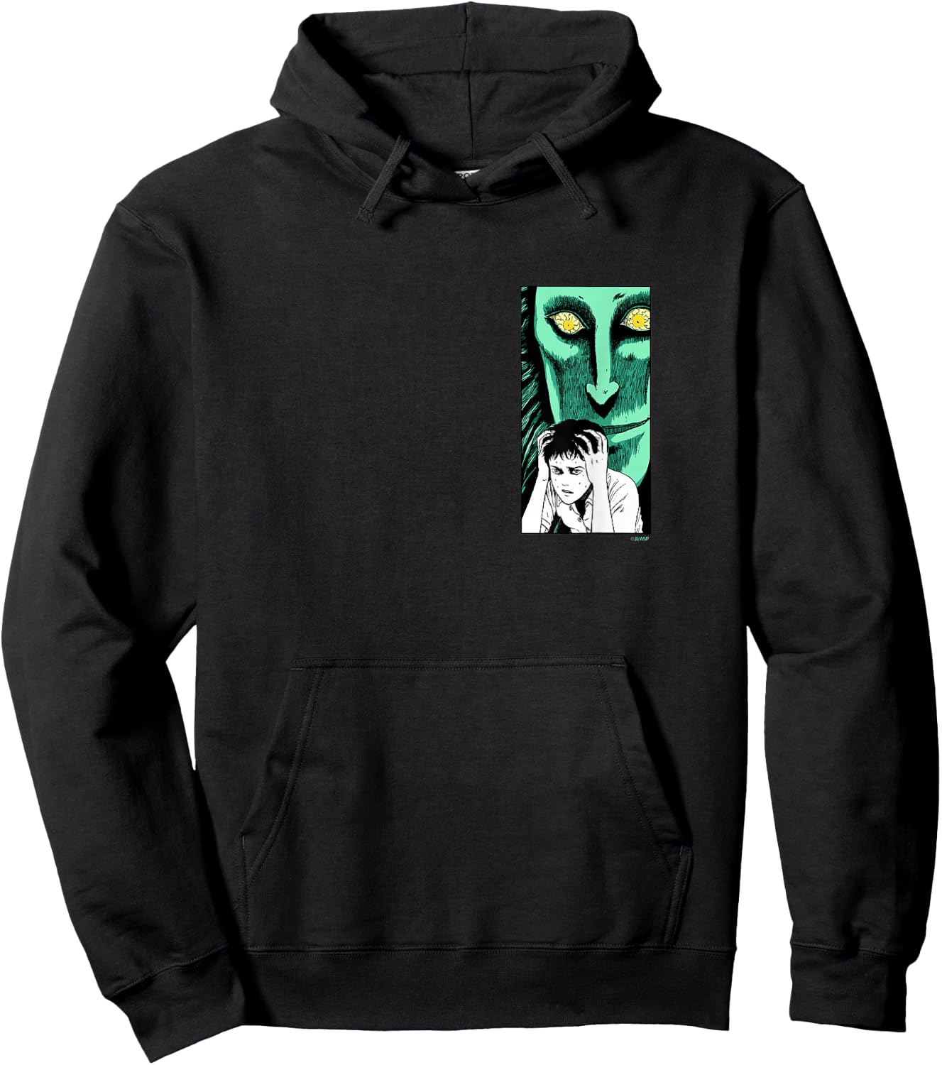 Junji Ito Men's Black Cotton Polyester Blend Short Sleeve Collarless Modern Classic Fit Hoodie - Hoodie | Black