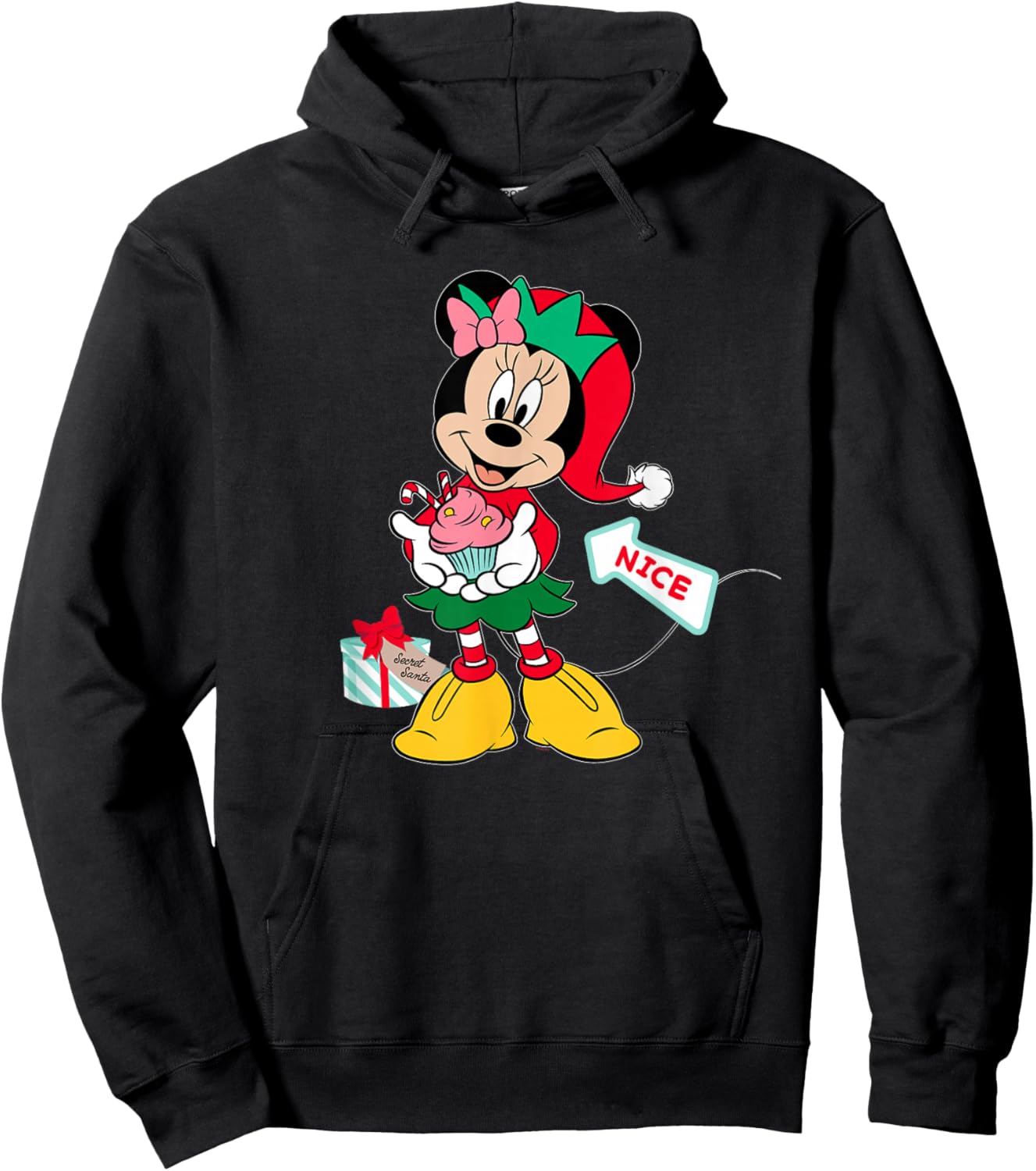 Disney Minnie Mouse Secret Santa Cupcake Nice for Christmas Hoodie - Hoodie | Black