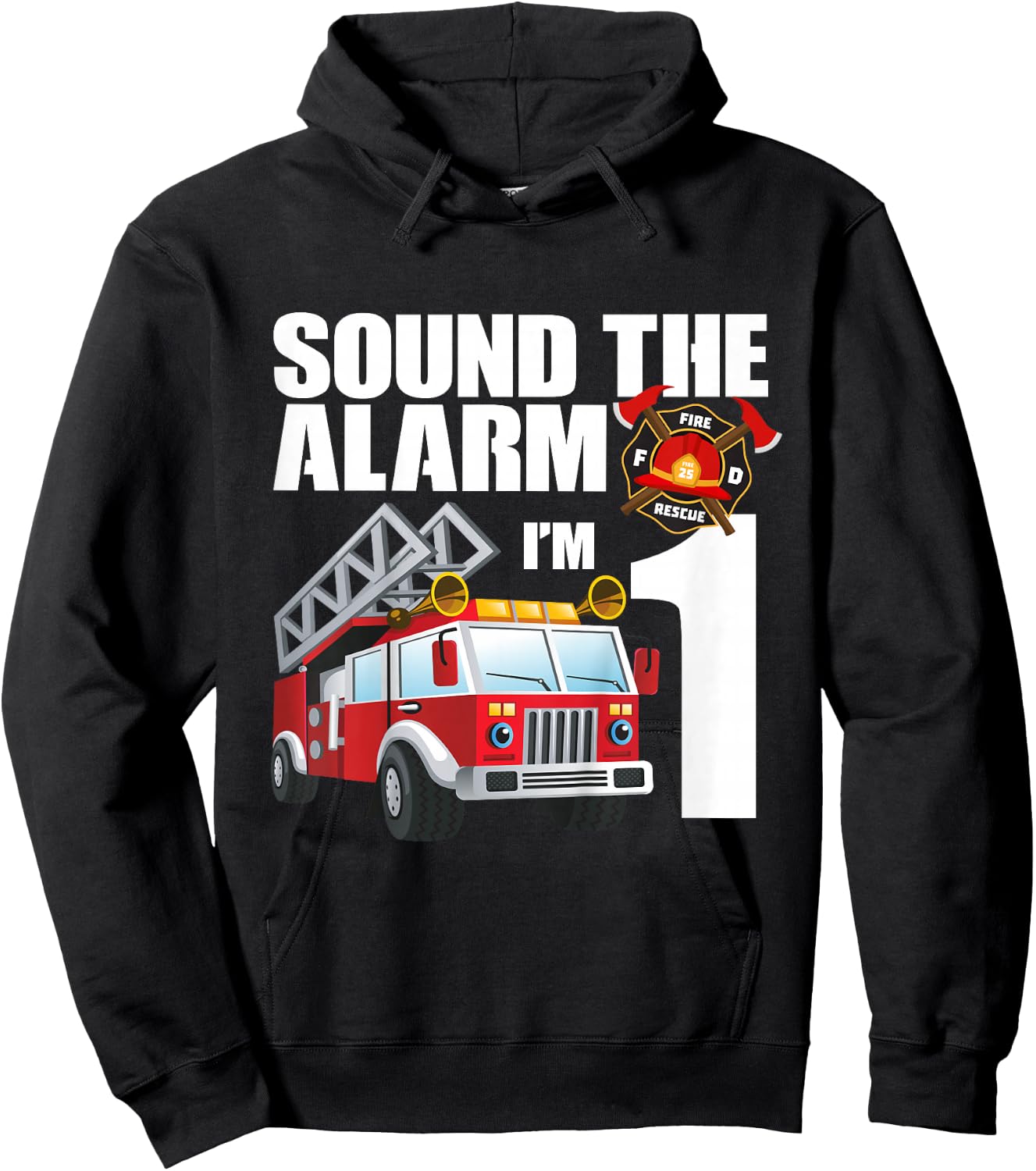1 Year Old Firefighter Birthday Fire Truck Engine 1st Gift Hoodie - Hoodie | Black