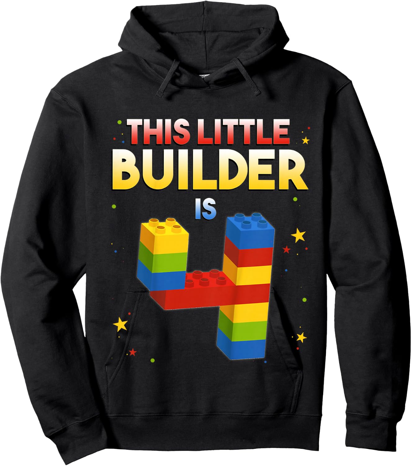 4 Years Old Builder Boy Girl Gift Building Blocks Birthday Hoodie - Hoodie | Black