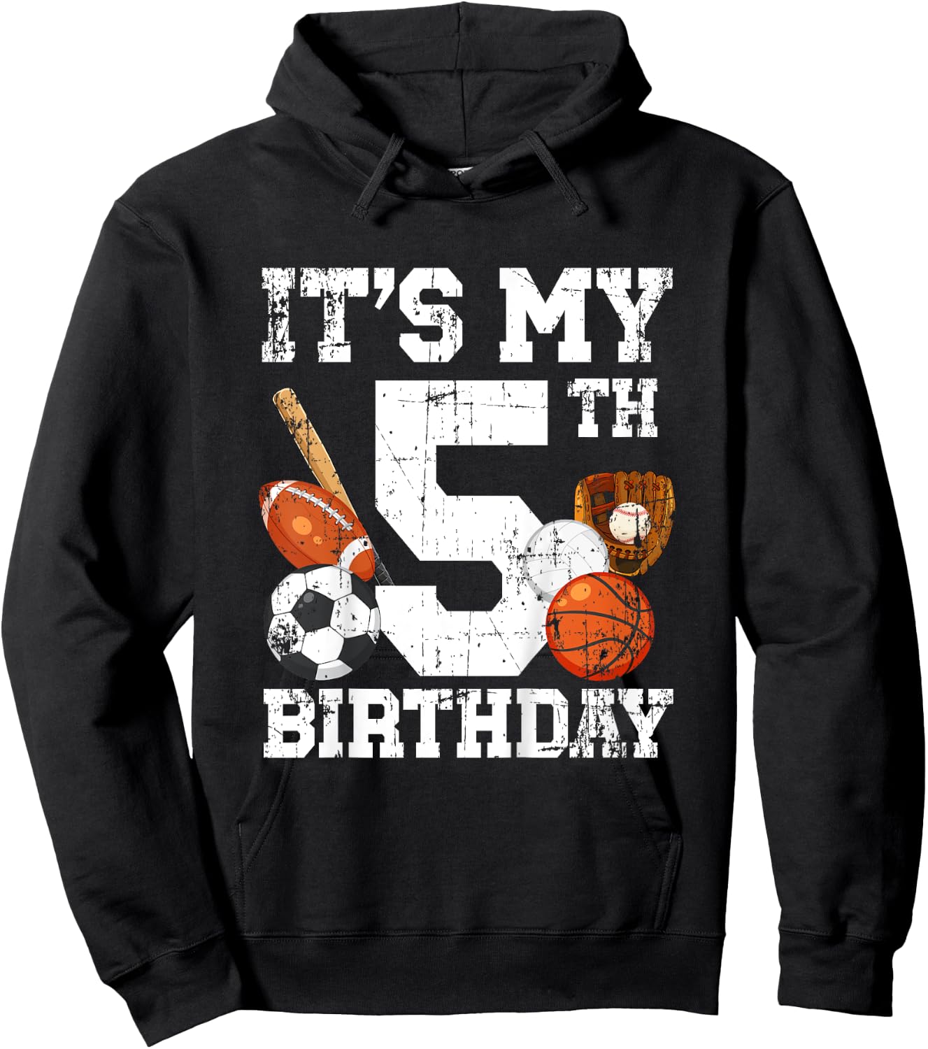 Kids 5th Birthday Sports Birthday Party Five Year Old Boy Bday Hoodie - Hoodie | Black
