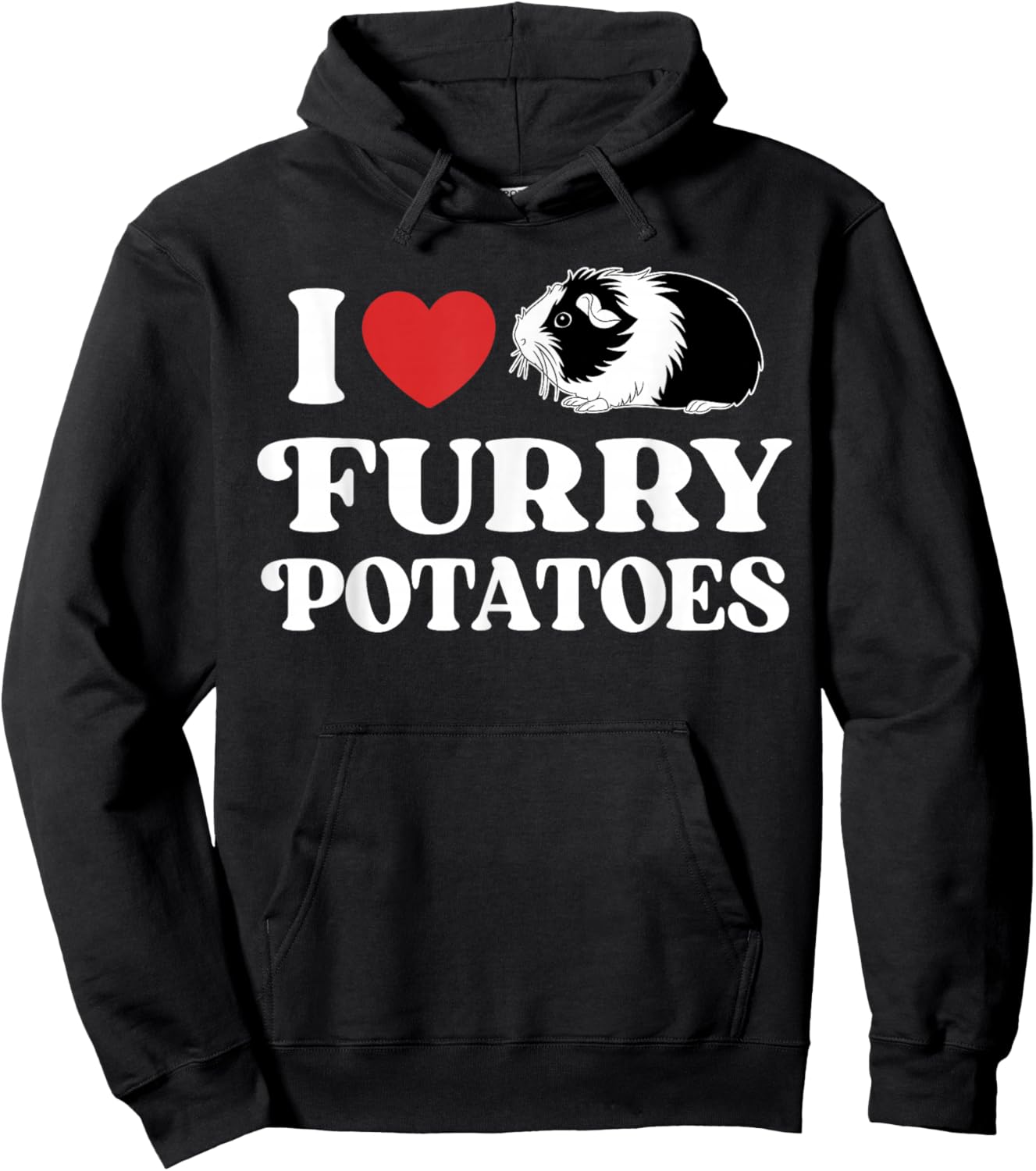 I Love Furry Potatoes Funny Guinea Pig Heart Design Hoodie - Hoodie | Black